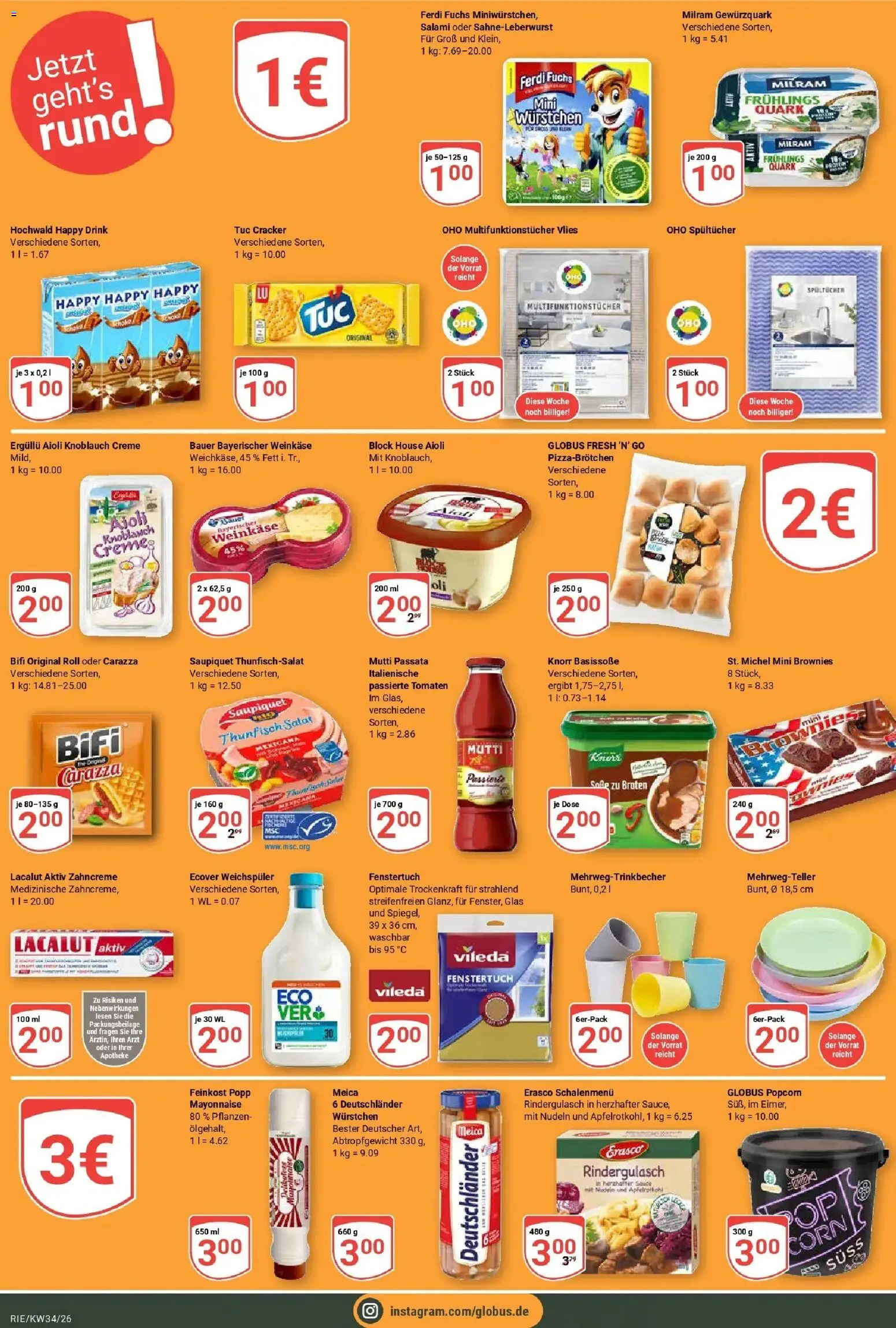 Globus Prospekt Bochum-Riemke (ab 17.08.2026) » Angebote online | Seite: 15 | Produkte: Milram, Knoblauch, Popcorn, Salat