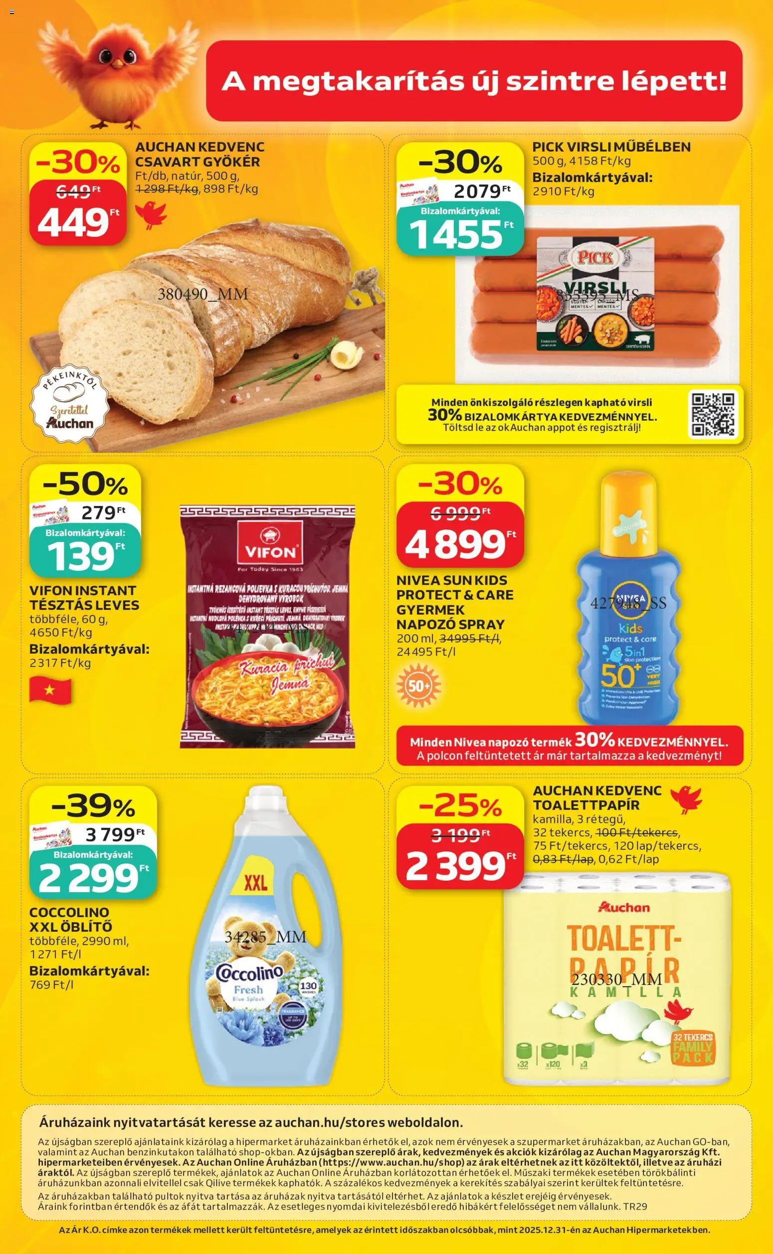 Auchan akciós ujság - amely érvényes a következő dátumtól: 2026.07.16. | Oldal: 56 | Termékek: Virsli, Coccolino, Pick, Öblítő