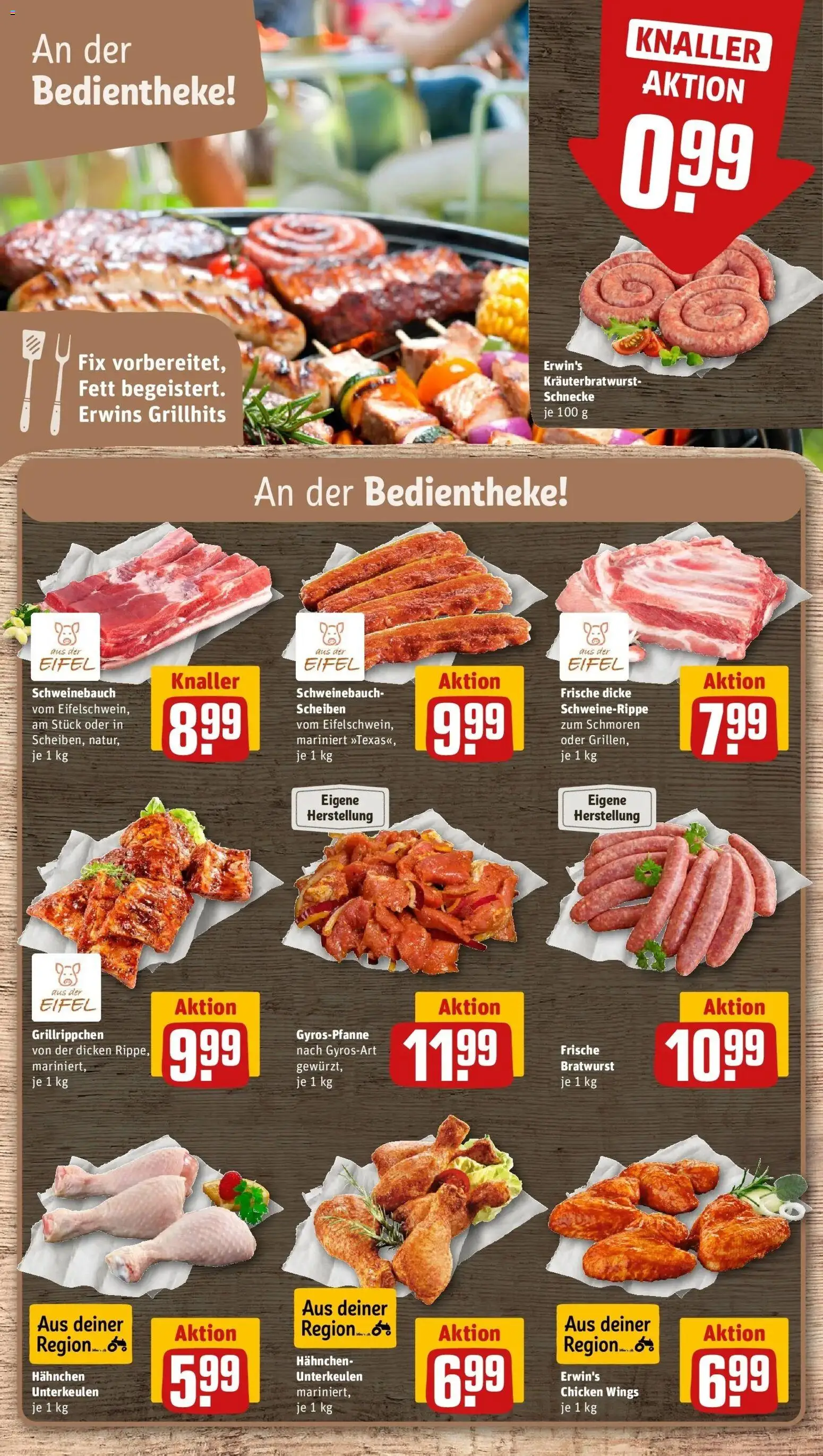 Rewe Prospekt Niederkassel / Ranzel – gültig ab 01.06.2026 | Seite: 6 | Produkte: Hahnchen, Schweinebauch, Bratwurst, Gyros