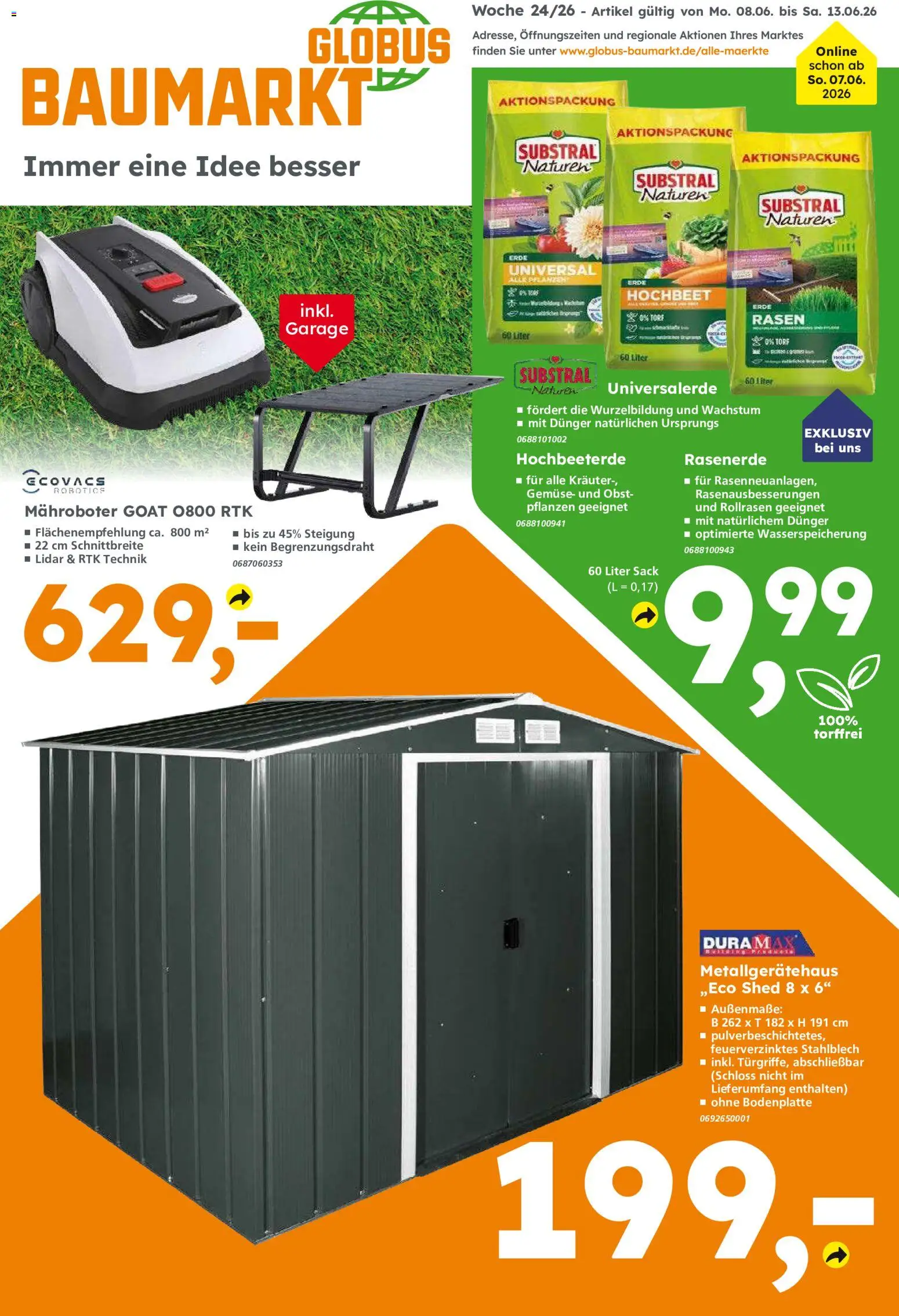 Globus Baumarkt Prospekt Weinstadt-Endersbach – gültig ab 08.06.2026 | Seite: 1 | Produkte: Hochbeet, Gemüse, Obst
