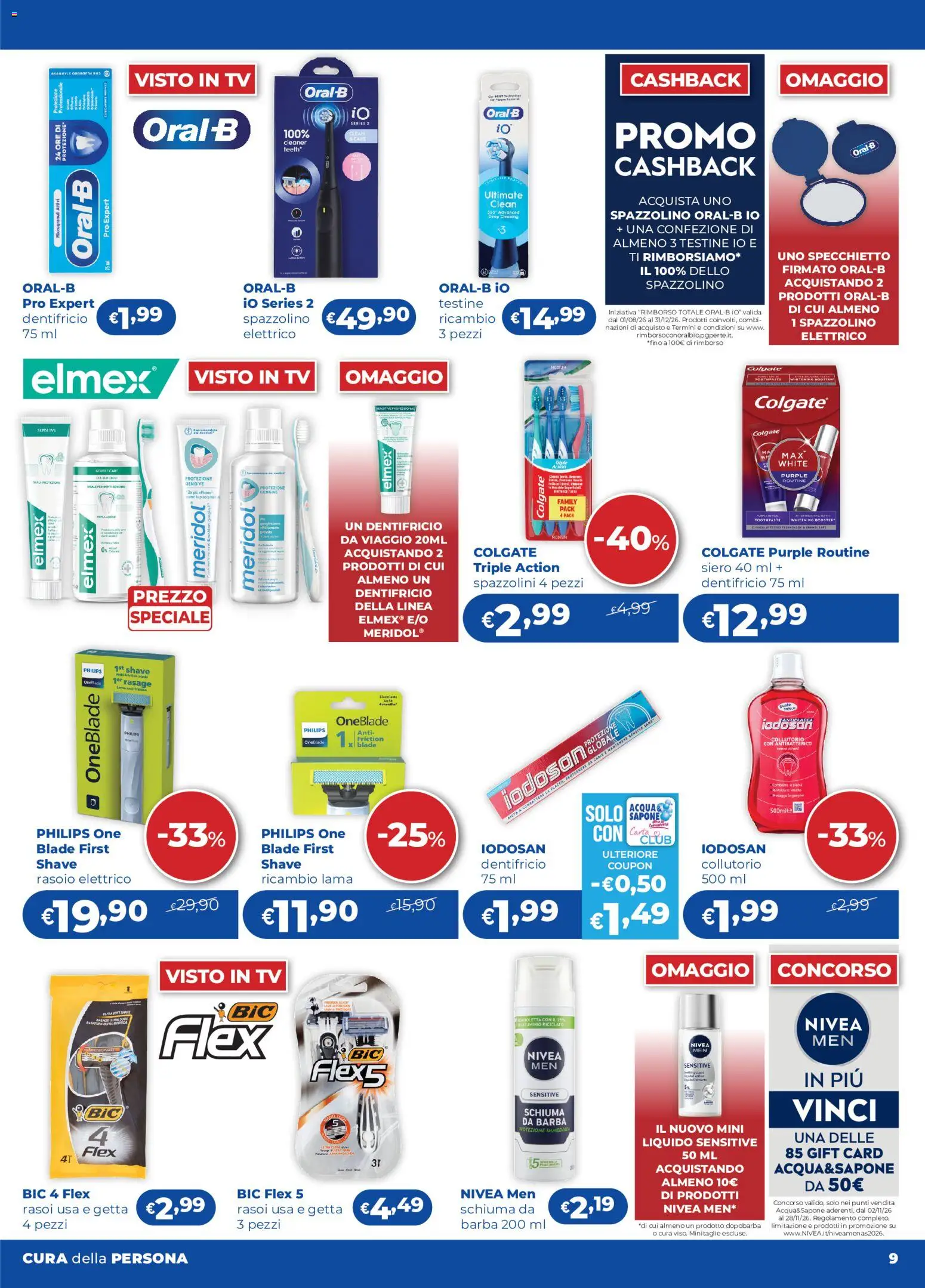 Volantino Acqua e Sapone del 02/11/2026 | Pagina: 9 | Prodotti: Schiuma, Dopobarba, Spazzolino, TV