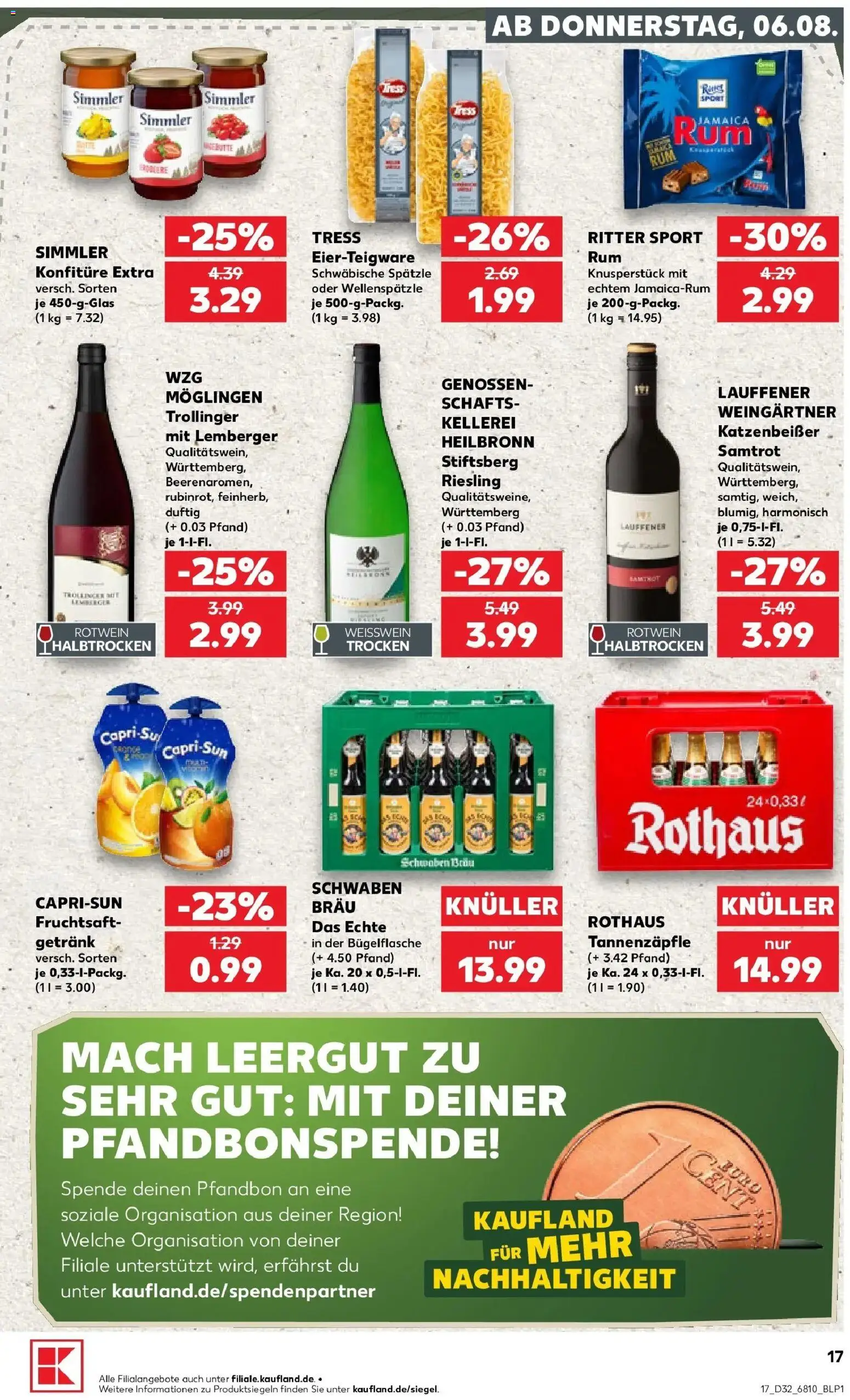 Prospekt Kaufland ab 06.08.2026 » Angebote Online zum Blättern | Seite: 17 | Produkte: Rotwein, Rotwein halbtrocken, Ritter sport, Fruchtsaft