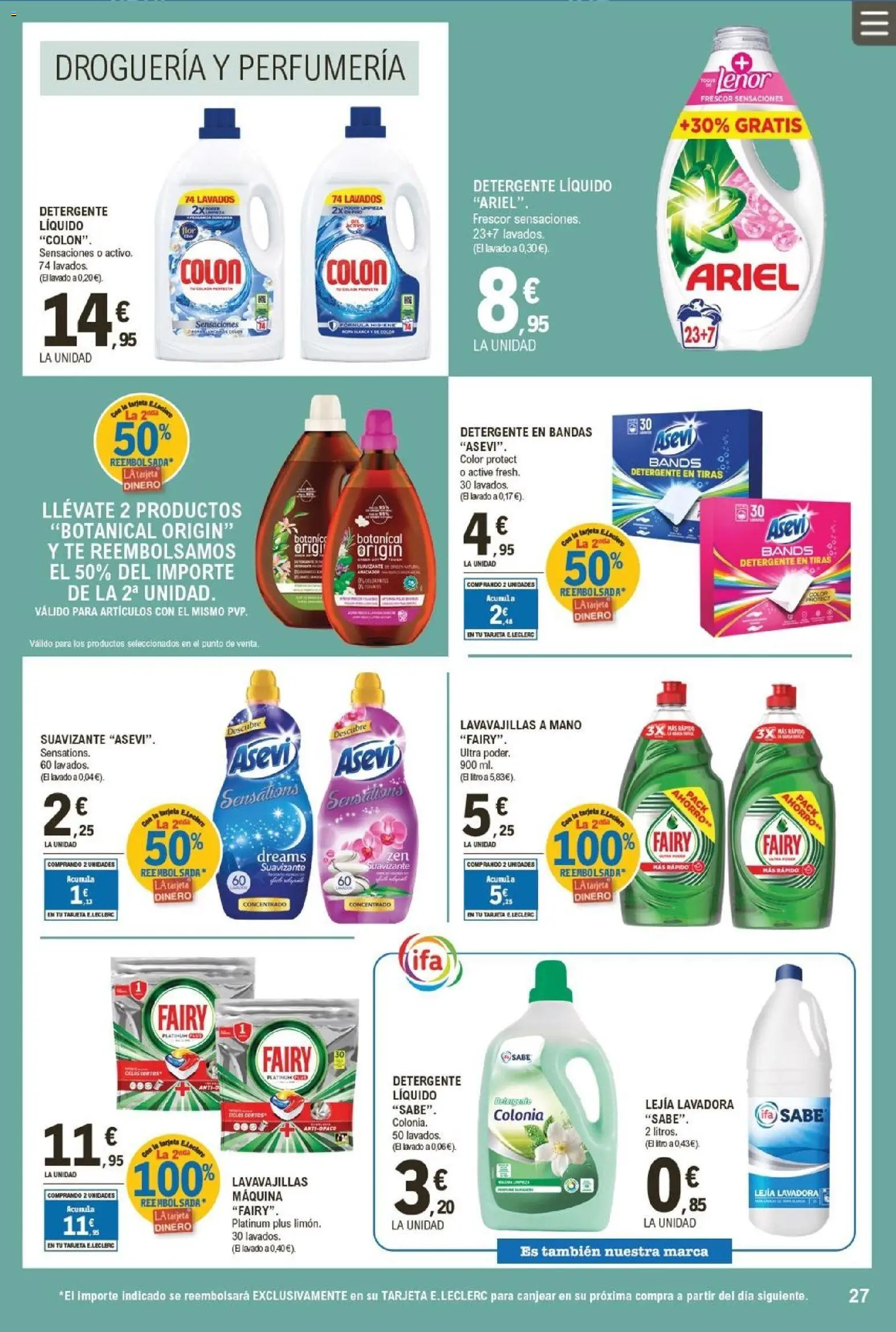 E.Leclerc folleto │ válido desde el 04.05.2026 | Página: 27 | Productos: Detergente, Té, Suavizante, Lavadora