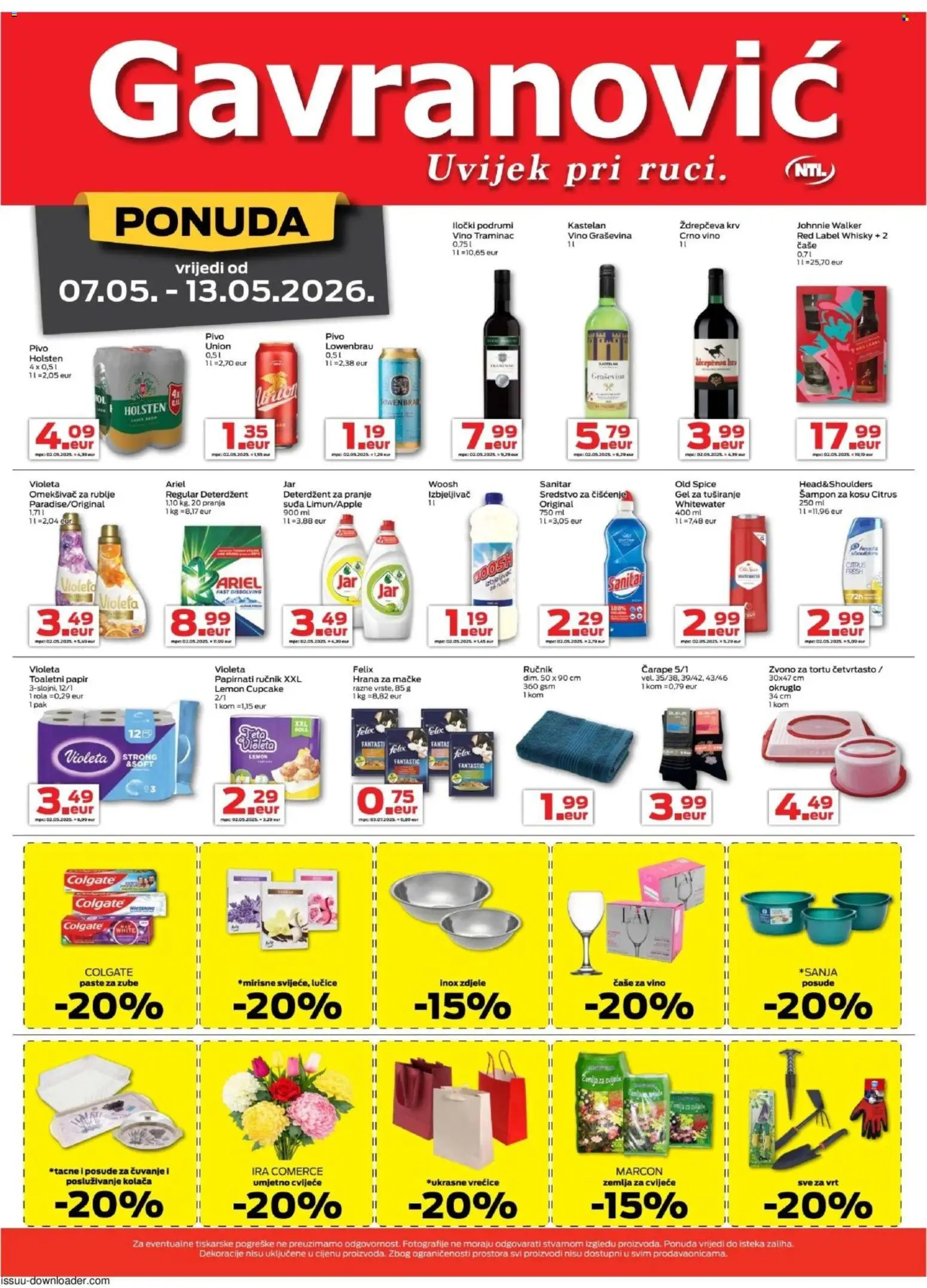 Gavranović katalog | vrijedi od 07.05.2026 | Stranica: 1 | Proizvodi: Čaše, Toaletni papir, Old Spice, Ariel