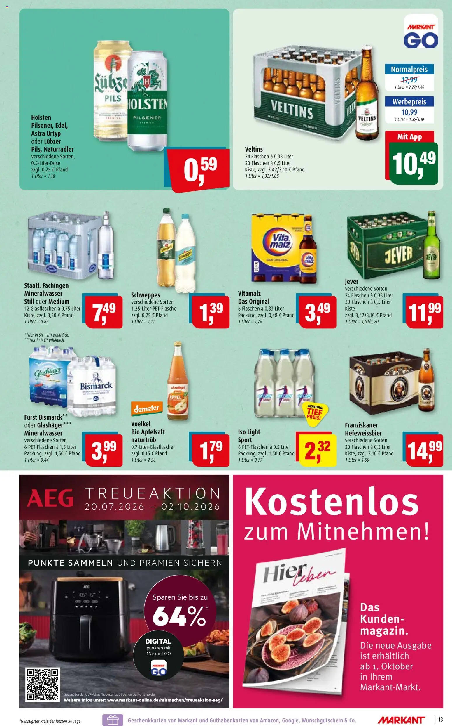 Markant Prospekt – gültig ab 28.09.2026 | Seite: 13 | Produkte: Franziskaner, Holsten, Apfelsaft, Lubzer