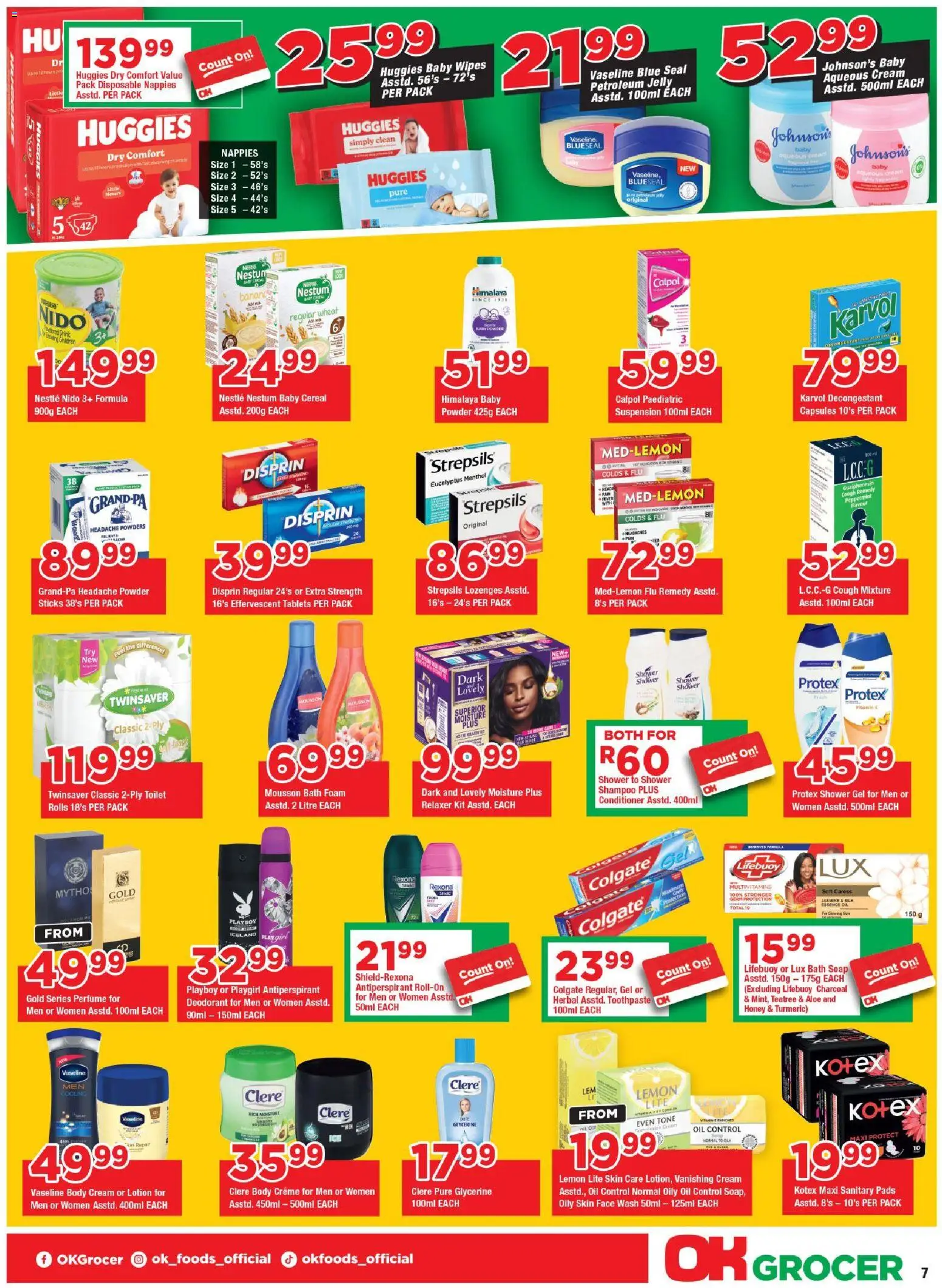 New OK Foods catalogue – valid from 25.05.2026 | Page: 7 | Products: Shower, Shampoo, Bath foam, Lotion