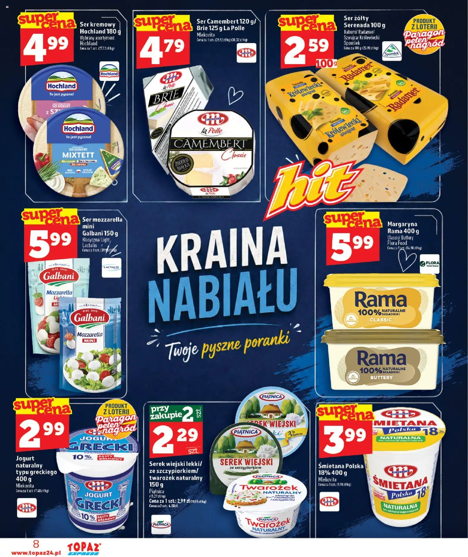 Topaz gazetka - Express od 17.09.2026 | Strona: 8 | Produkty: Rama, Serek wiejski, Margaryna, Twarożek