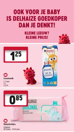 Groei melk, 1-3 jaar 1 L 1,25/L - Voorbeeld van een folder van Delhaize, geldig van 18.06.2026 | Pagina: 45 | Producten: Babydoekjes, Melk