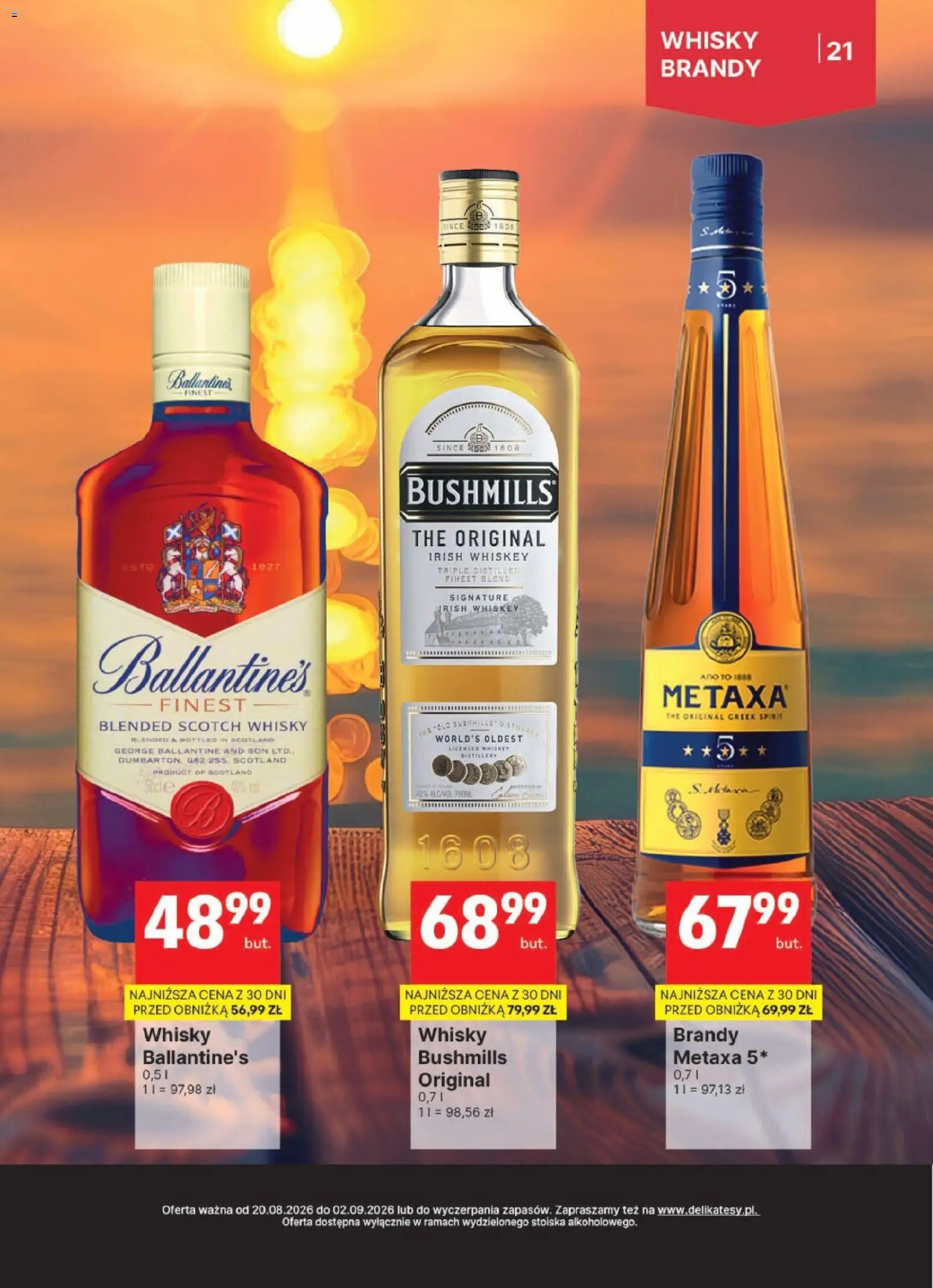 Delikatesy Centrum gazetka - DeliBarek od 20.08.2026 | Strona: 21 | Produkty: Metaxa 5*, Scotch whisky, Irish whiskey, Metaxa