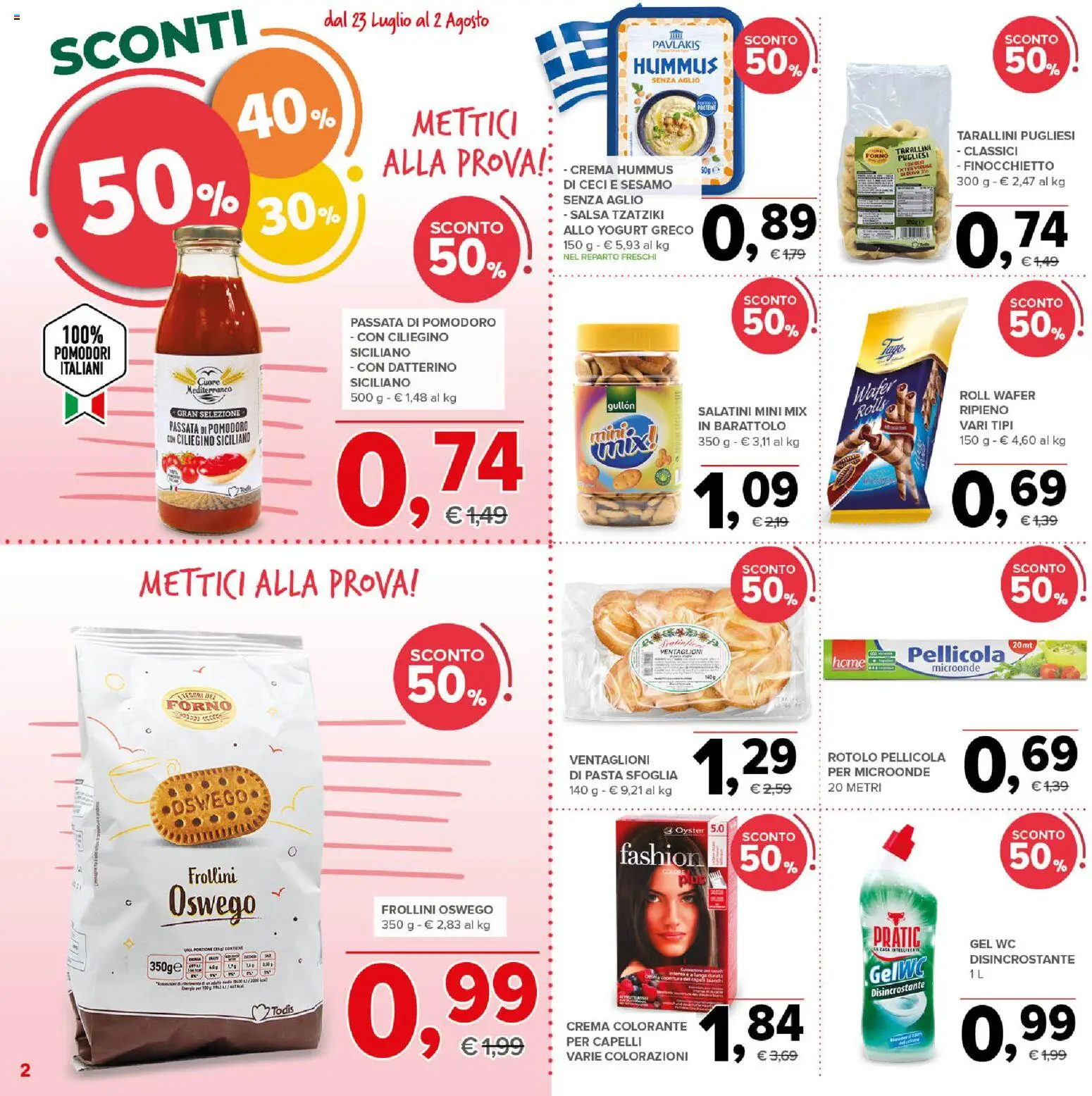 Volantino Todis del 23/07/2026 | Pagina: 2 | Prodotti: Salatini, Ceci, Pomodori, Pellicola