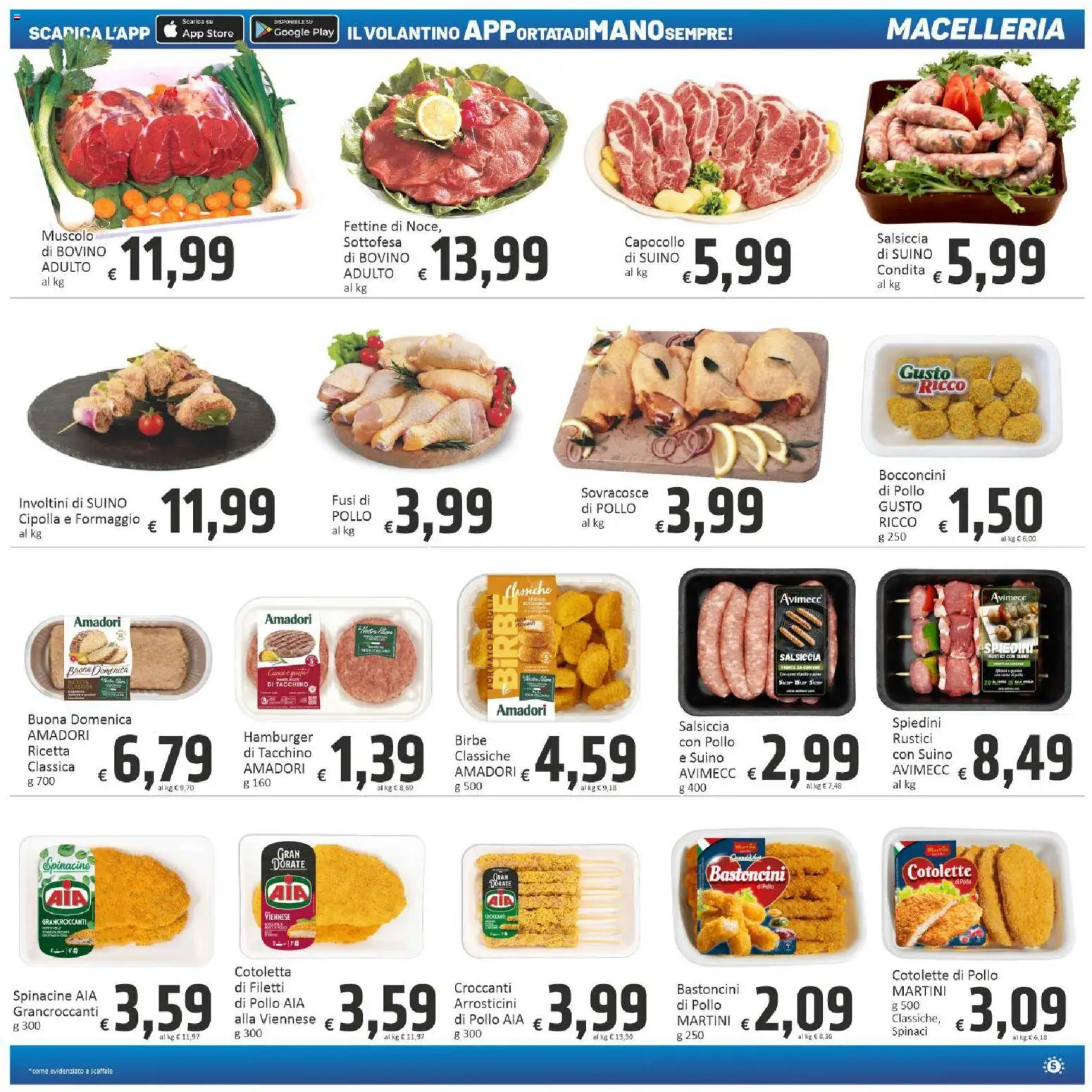 Volantino Paghi Poco del 29.05.2026 | Pagina: 5 | Prodotti: Pollo, Tacchino, Salsiccia, Spinaci