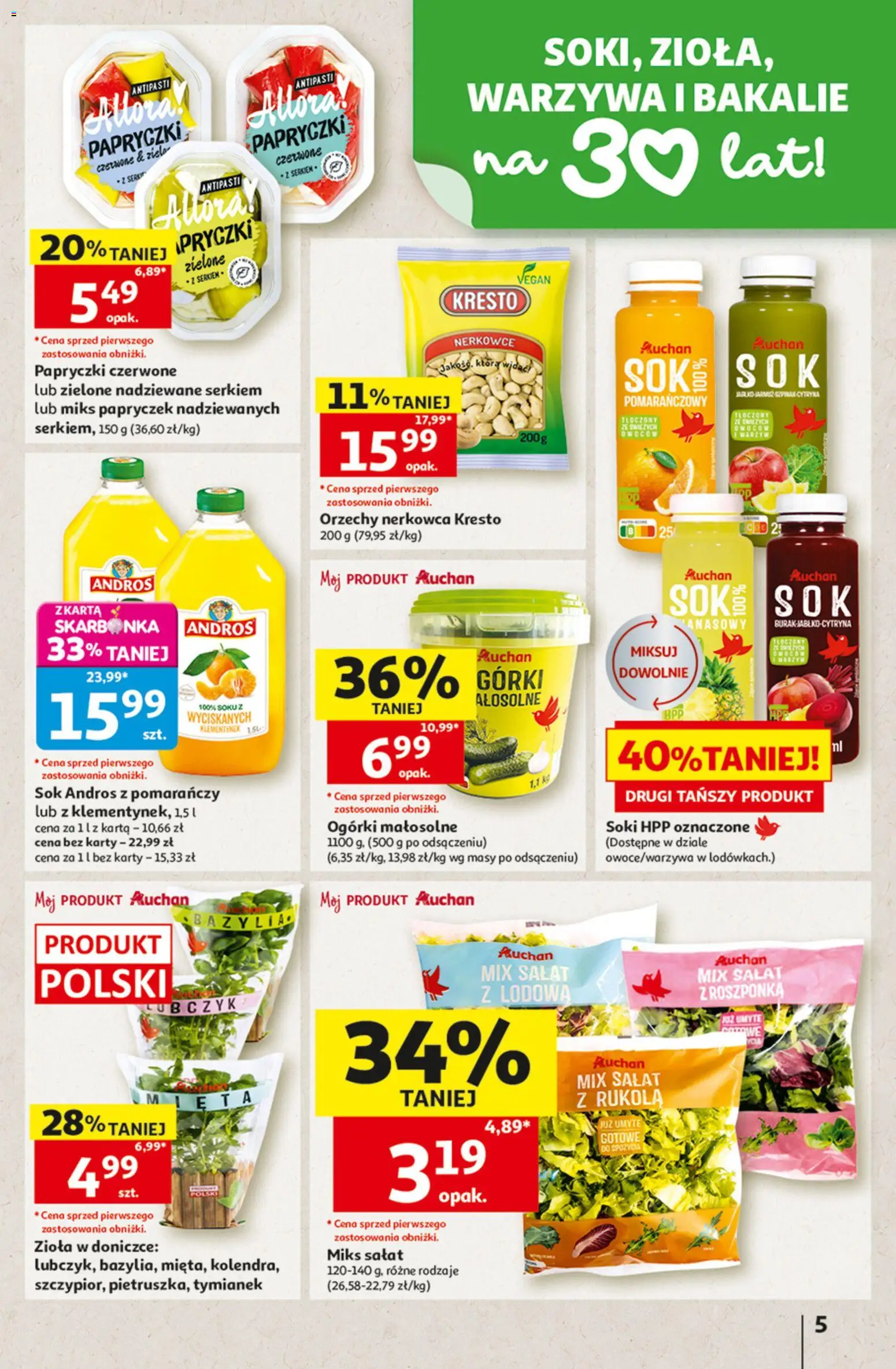 Auchan gazetka - 30 Lat Hipermarket od 06.08.2026 | Strona: 5 | Produkty: Tymianek, Roszponka, Ogórki, Warzywa