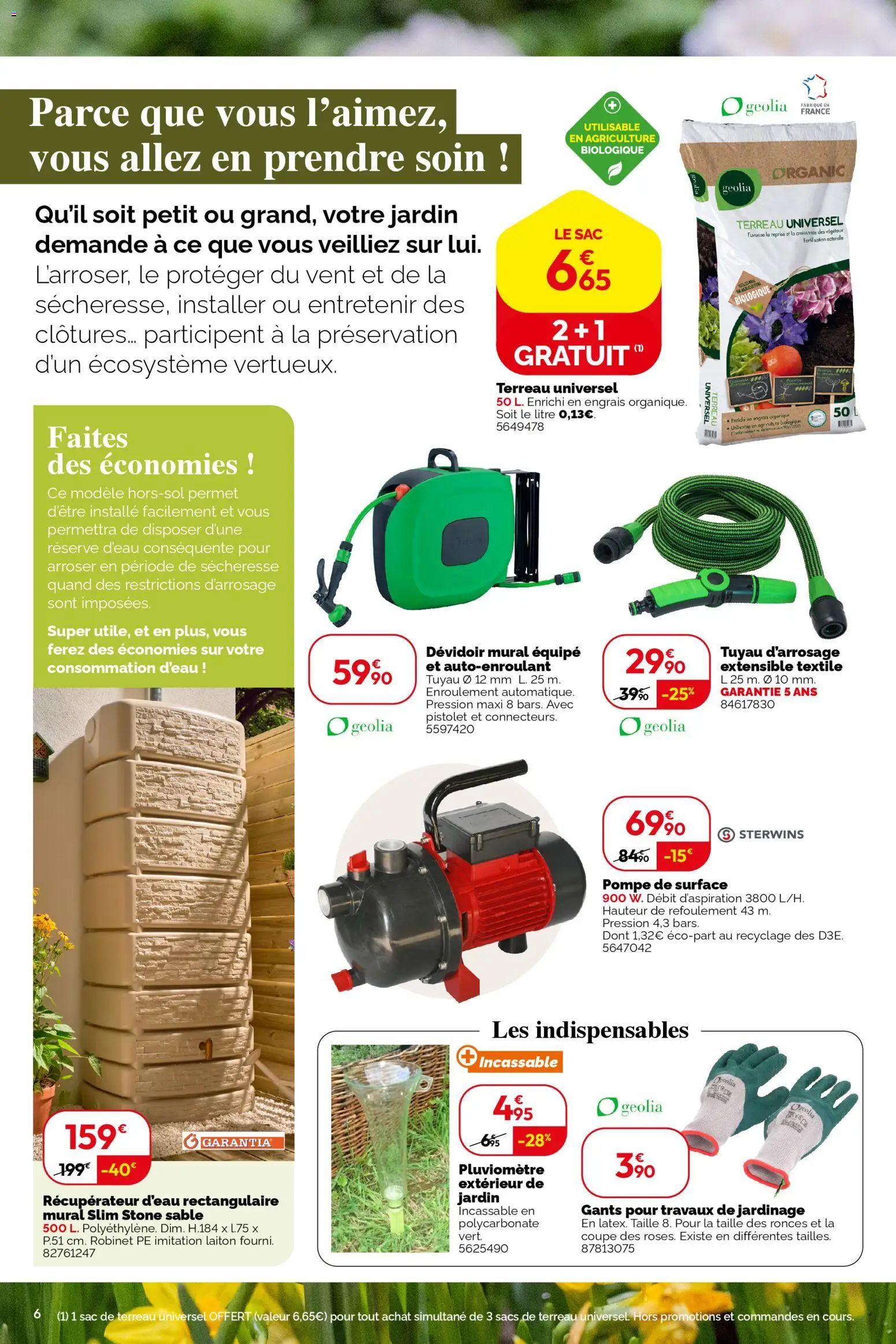 {H1} | Page: 6 | Produits: Sac, Terreau Universel, Robinet, Tuyau