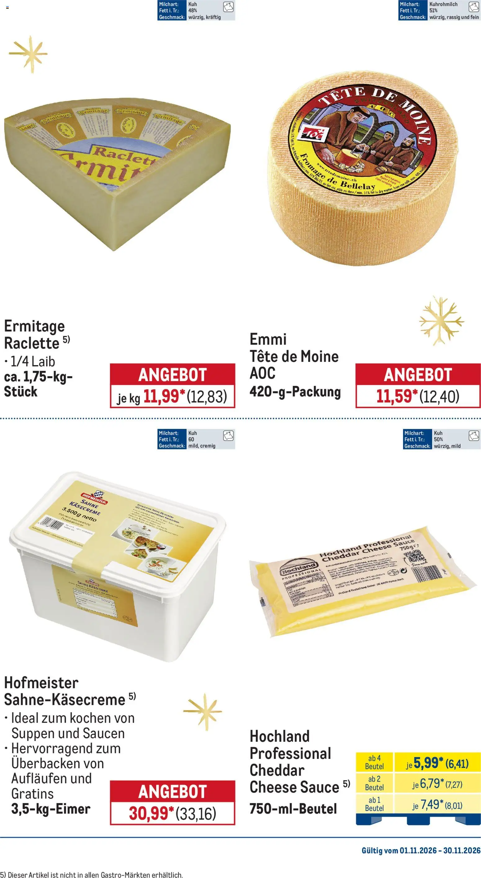 Metro Monats-Menü – gültig ab 01.11.2026 | Seite: 8 | Produkte: Raclette, Sahne