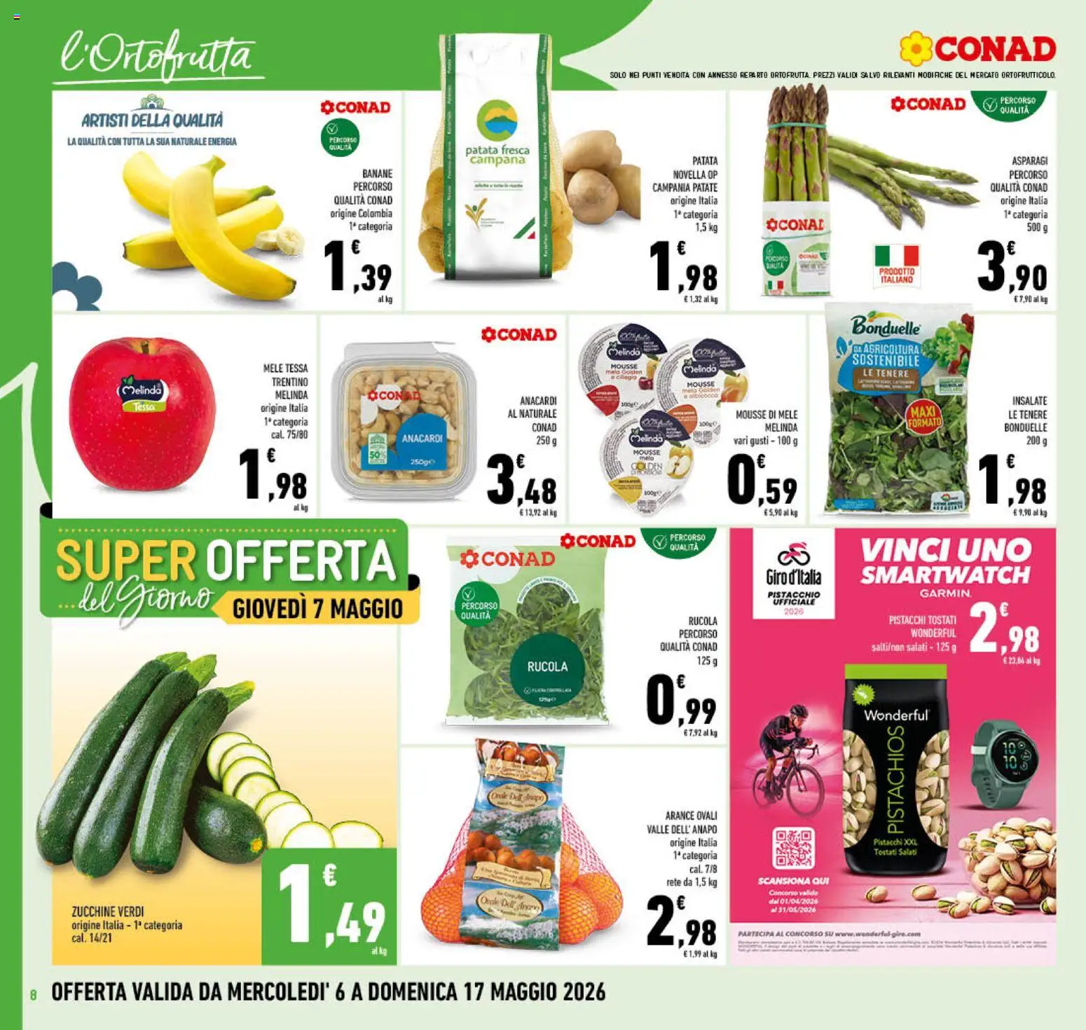 Volantino Conad del 06.05.2026 | Pagina: 8 | Prodotti: Mele, Rucola, Patate, Smartwatch