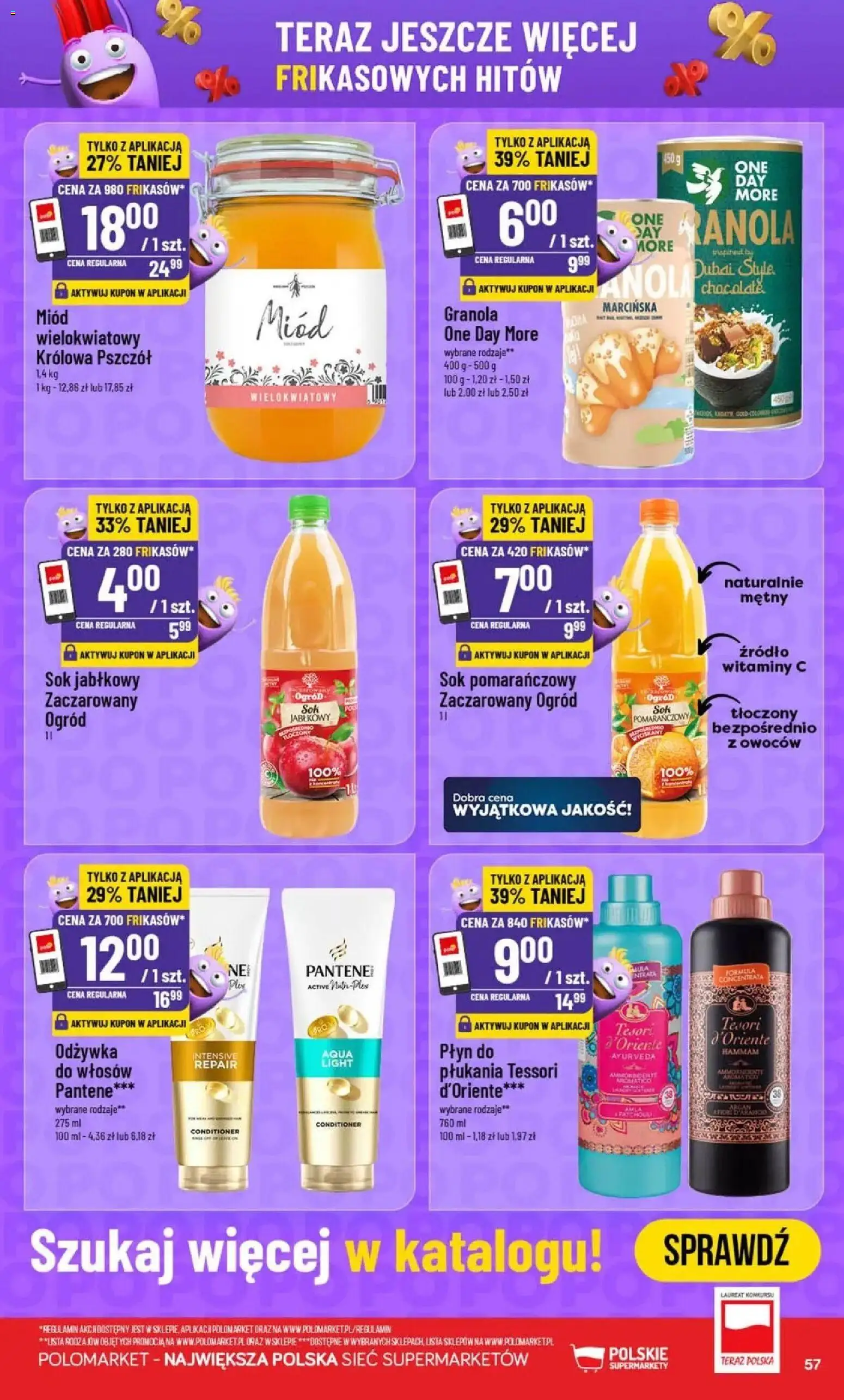 Nowa POLOmarket gazetka od jutra 26.08.2026 | Strona: 57 | Produkty: Miód, Granola, Sok jabłkowy, Sok