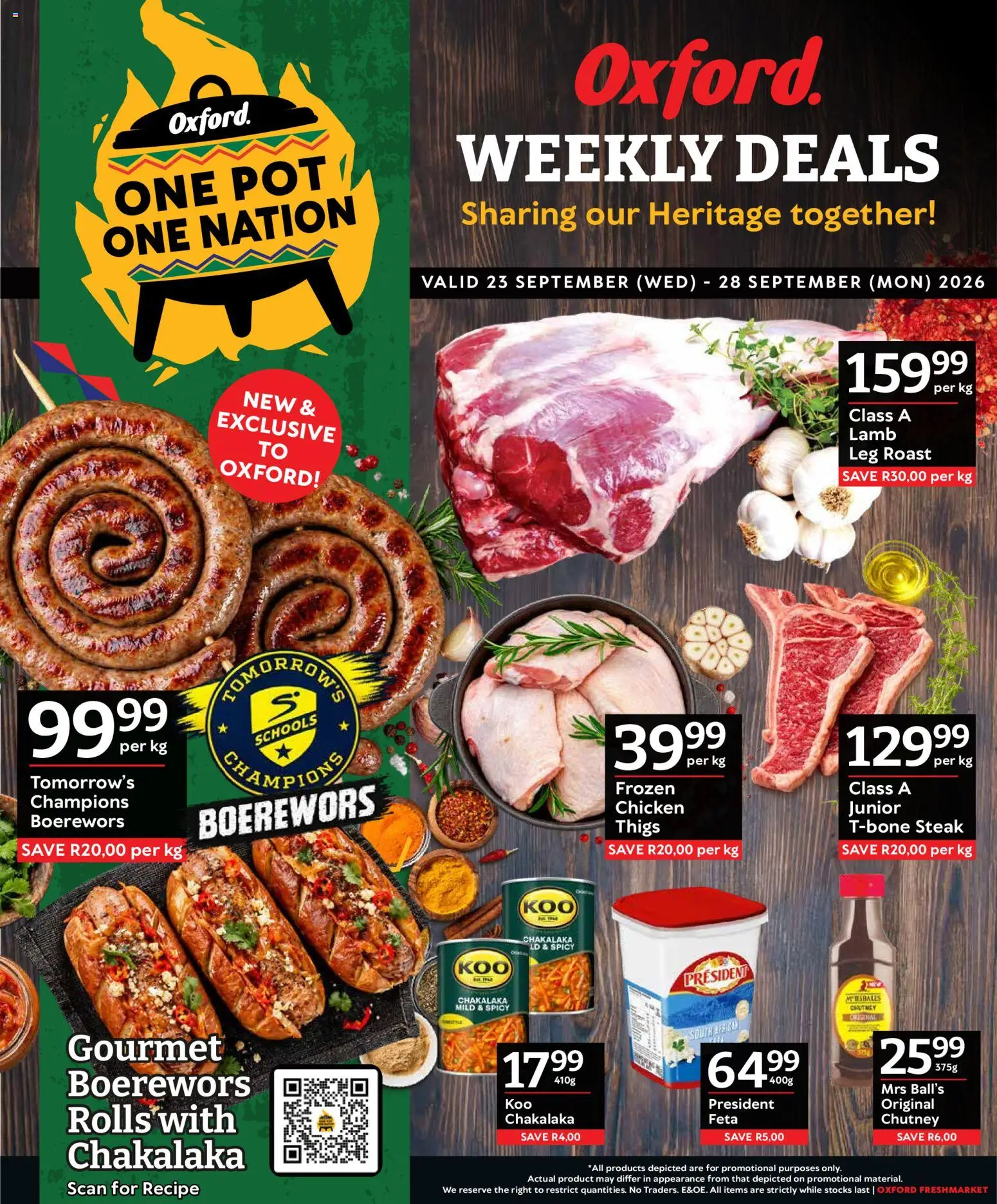 New Oxford Freshmarket catalogue – valid from 23/09/2026 | Page: 1 | Products: Chutney, Steak, Boerewors, Chicken