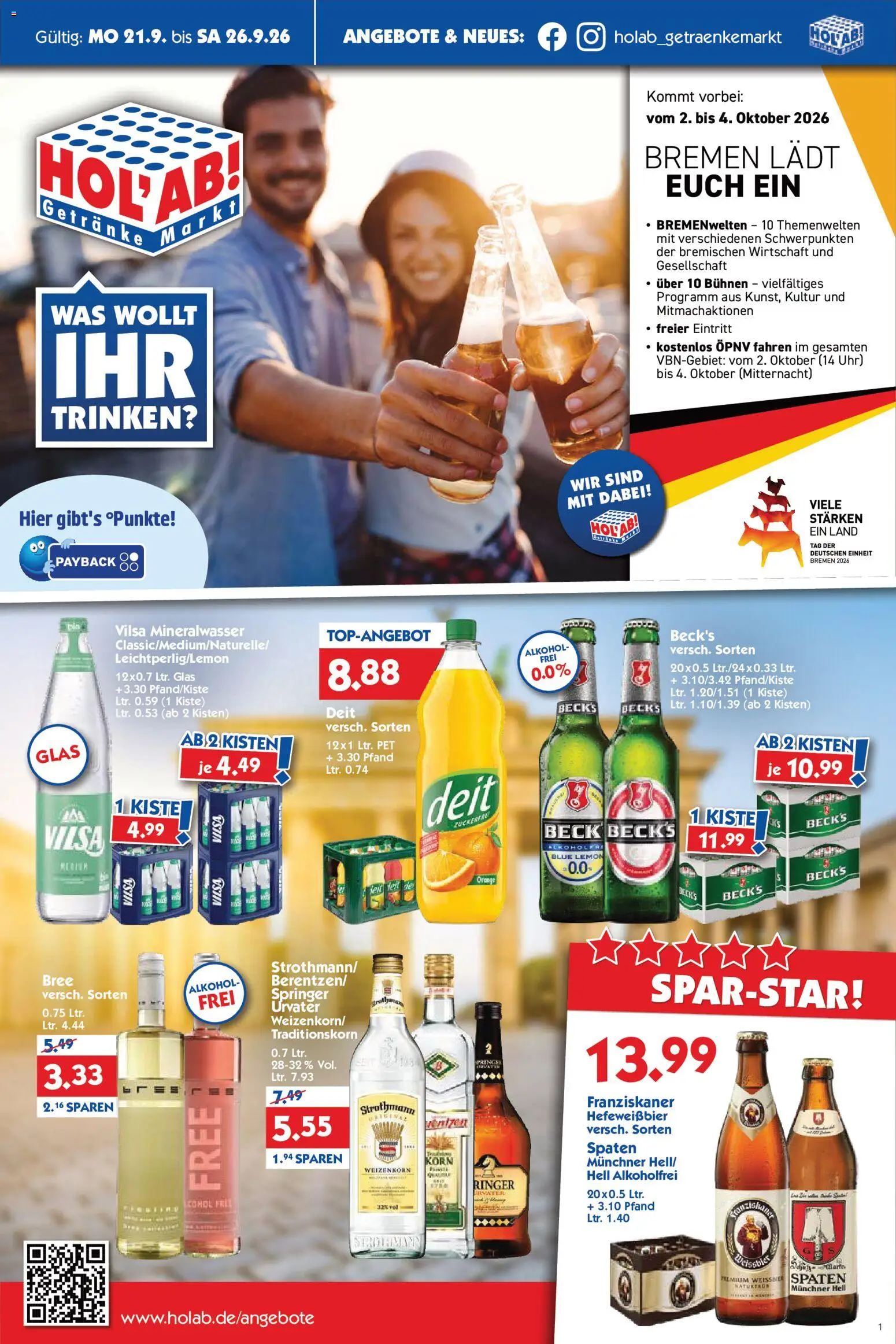HOL’AB! Prospekt – gültig ab 21.09.2026 | Seite: 1 | Produkte: Weißbier, Bree, Alkohol, Uhr