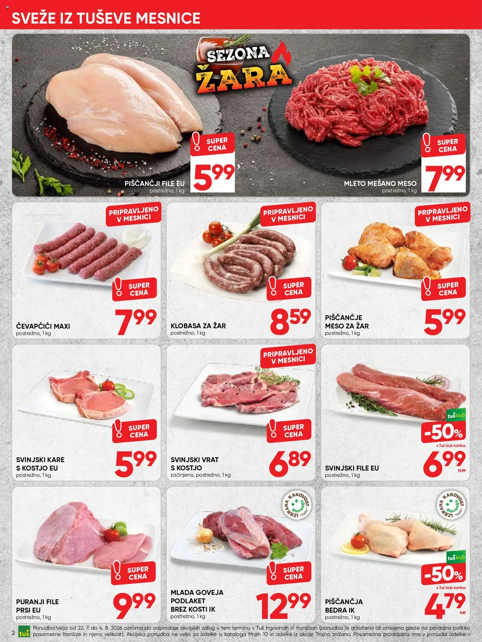 Novi Tuš katalog ponudbe – veljaven od 22.07.2026 | Stran: 2 | Izdelki: Čevapčiči, Zar