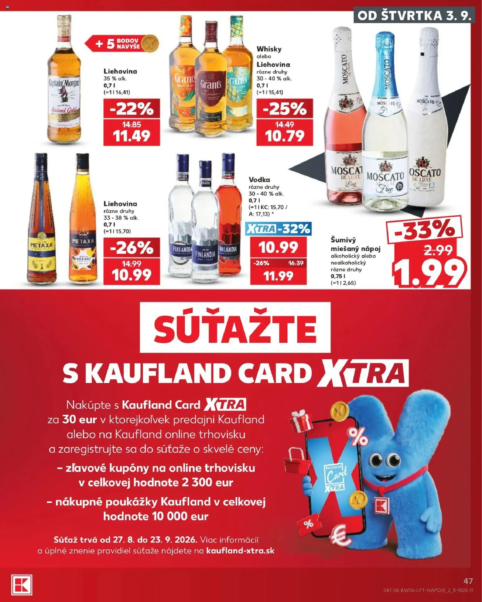 Nové Kaufland akcie – leták je platný od 03.09.2026 | Strana: 47 | Produkty: Captain Morgan, Miešaný nápoj, Vodka, Whisky