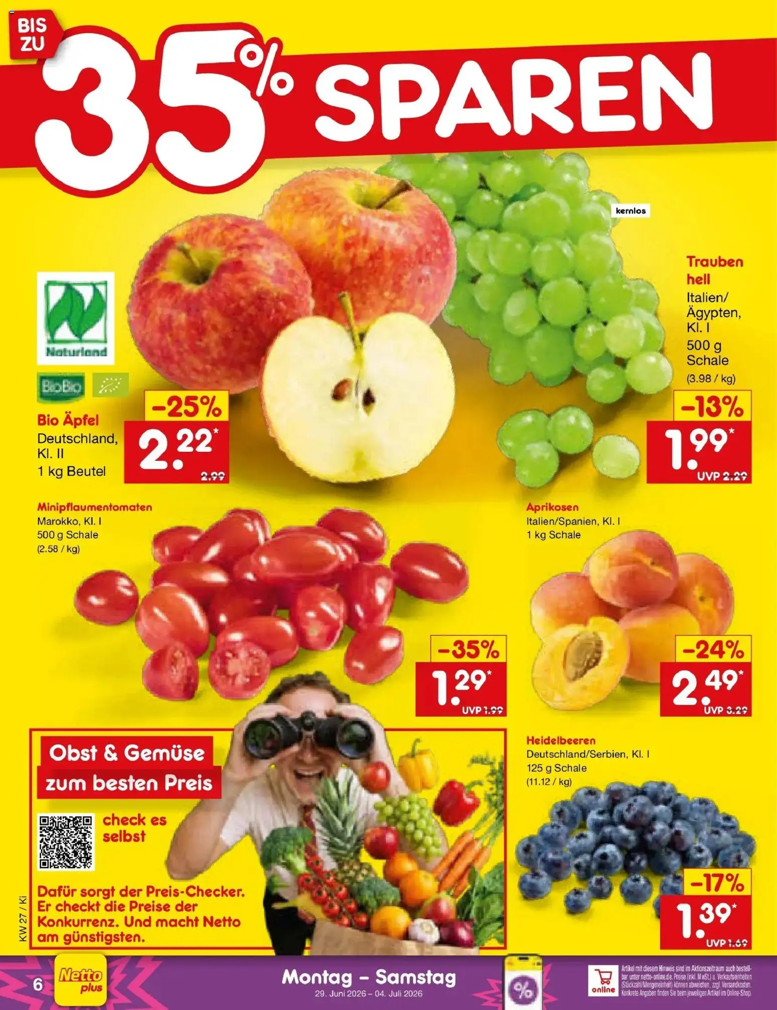 Netto Marken-Discount Prospekt Mistelbach – gültig ab 28.06.2026 | Seite: 8 | Produkte: Trauben, Heidelbeeren, Gemüse, Obst
