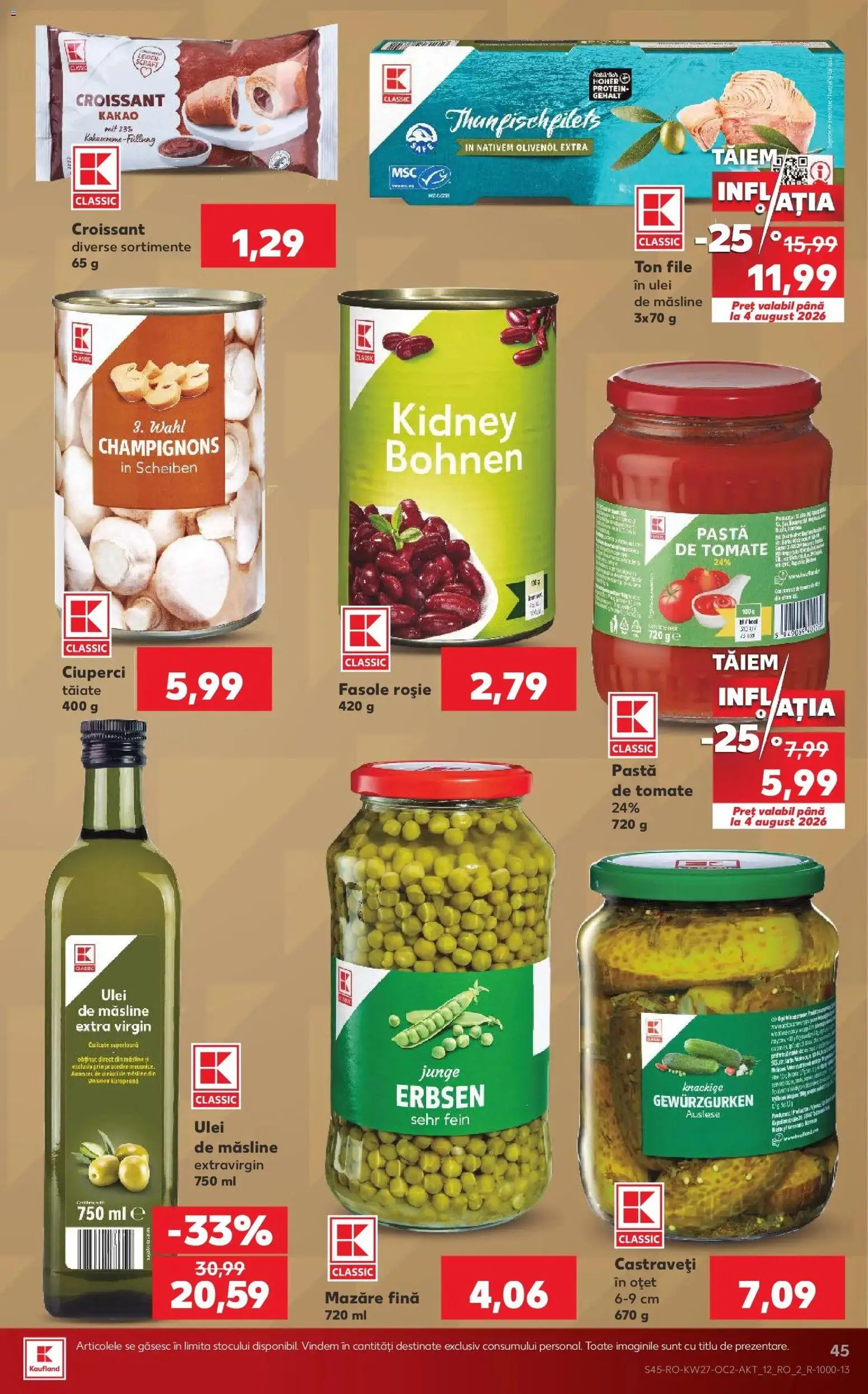 Noul catalog Kaufland – valabil de la 01.07.2026 | Pagină: 45 | Produse: Mazăre, Ciuperci, Oțet, Castraveți