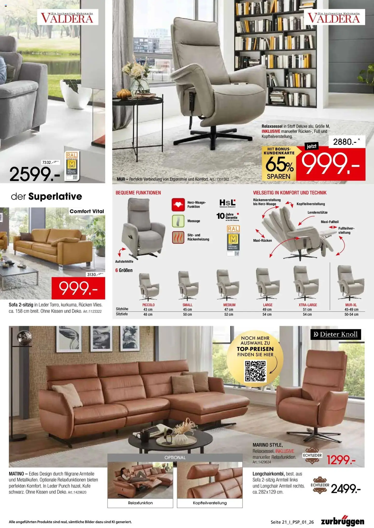 Zurbrüggen - Zurbrüggen: Polstermöbel Spezial (ab 26.10.2026) zum Blättern | Seite: 21 | Produkte: Relaxsessel, Kissen, Sofa, Bilder