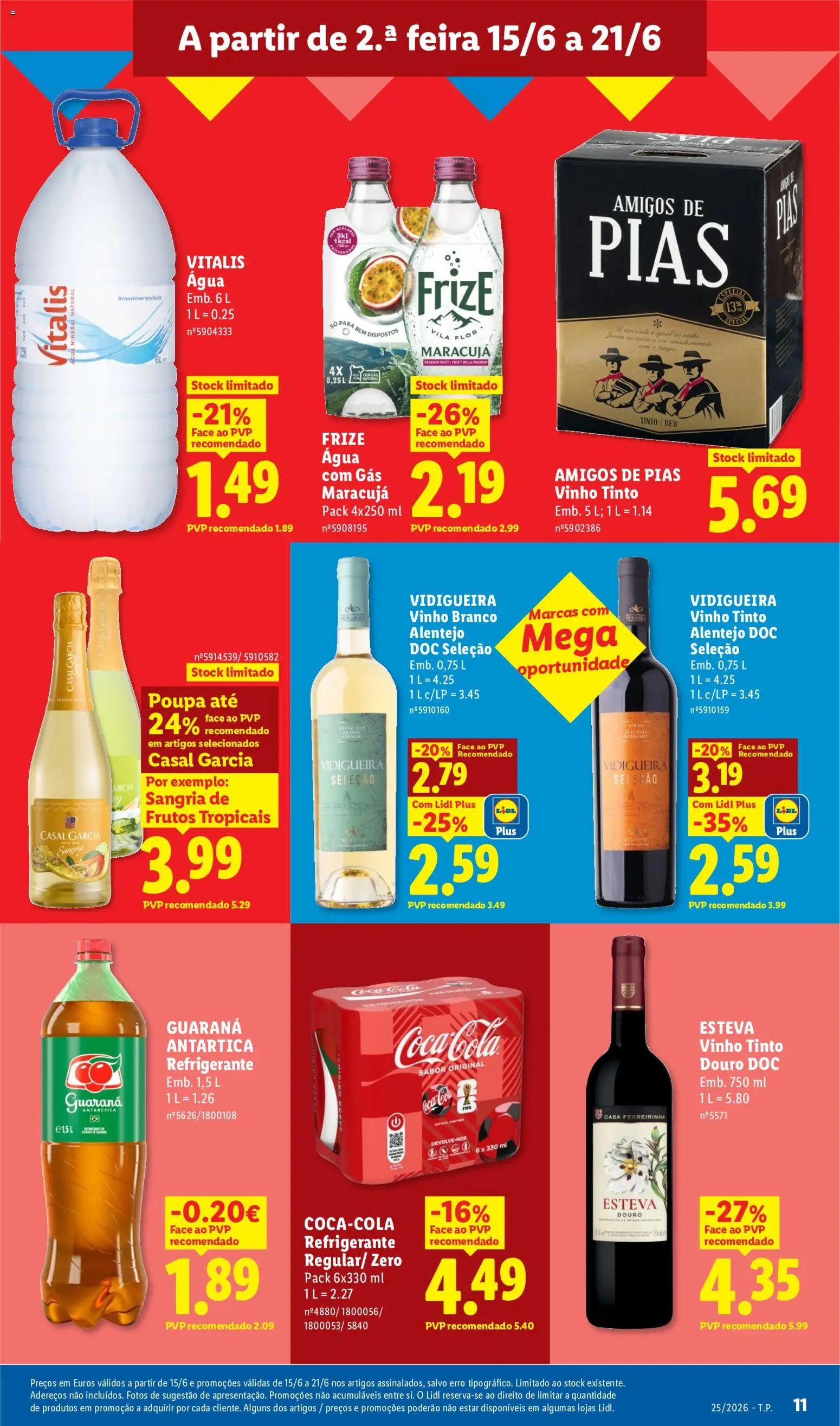 Lidl folheto │ válido de 15.06.2026 | Página: 11 | Produtos: Refrigerante, Coca-cola, Água com gás, Vinho tinto