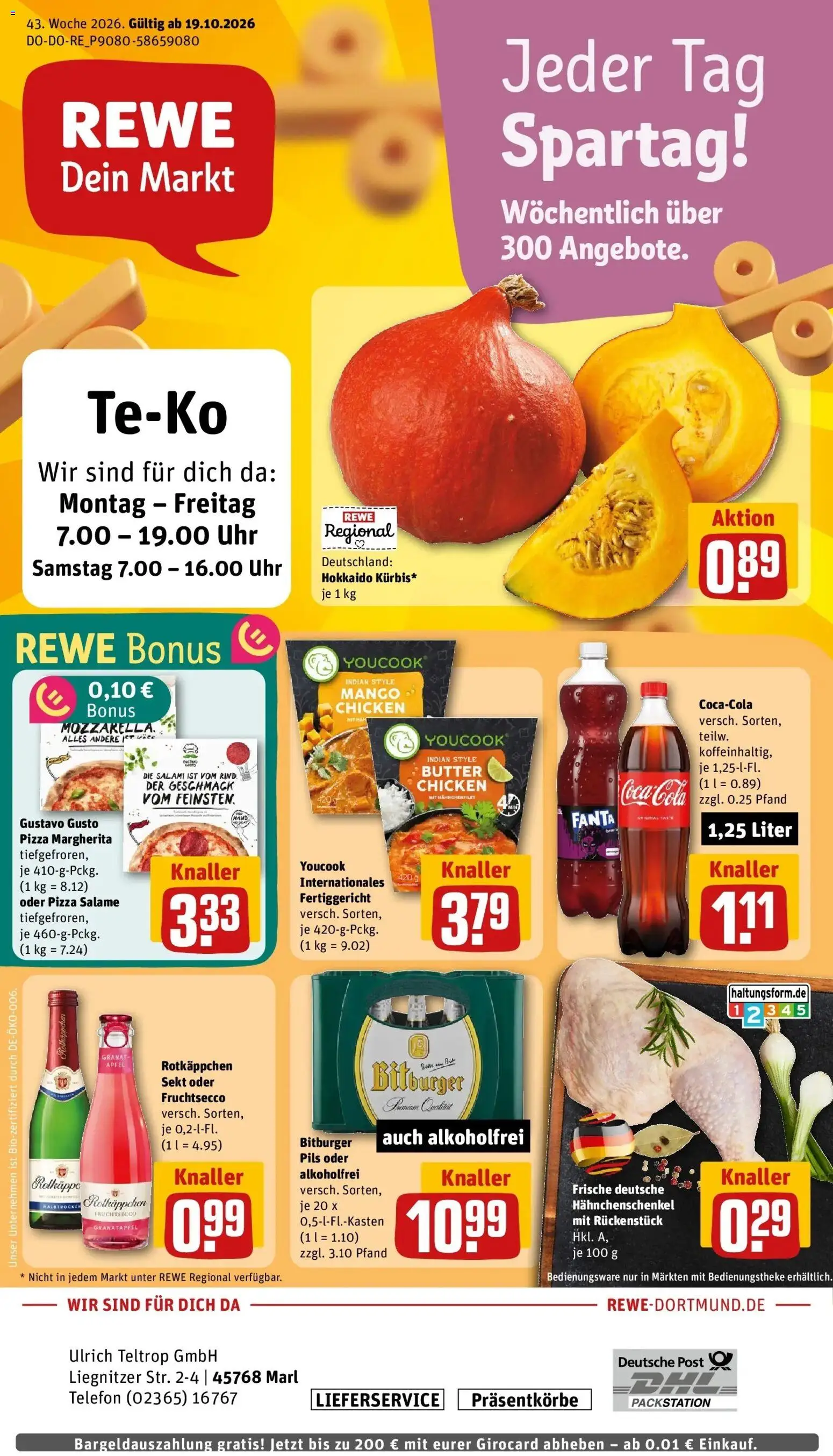 REWE Prospekt ab 19.10.2026 zum Blättern » Angebote | Seite: 1 | Produkte: Youcook, Mozzarella, Pils, Telefon