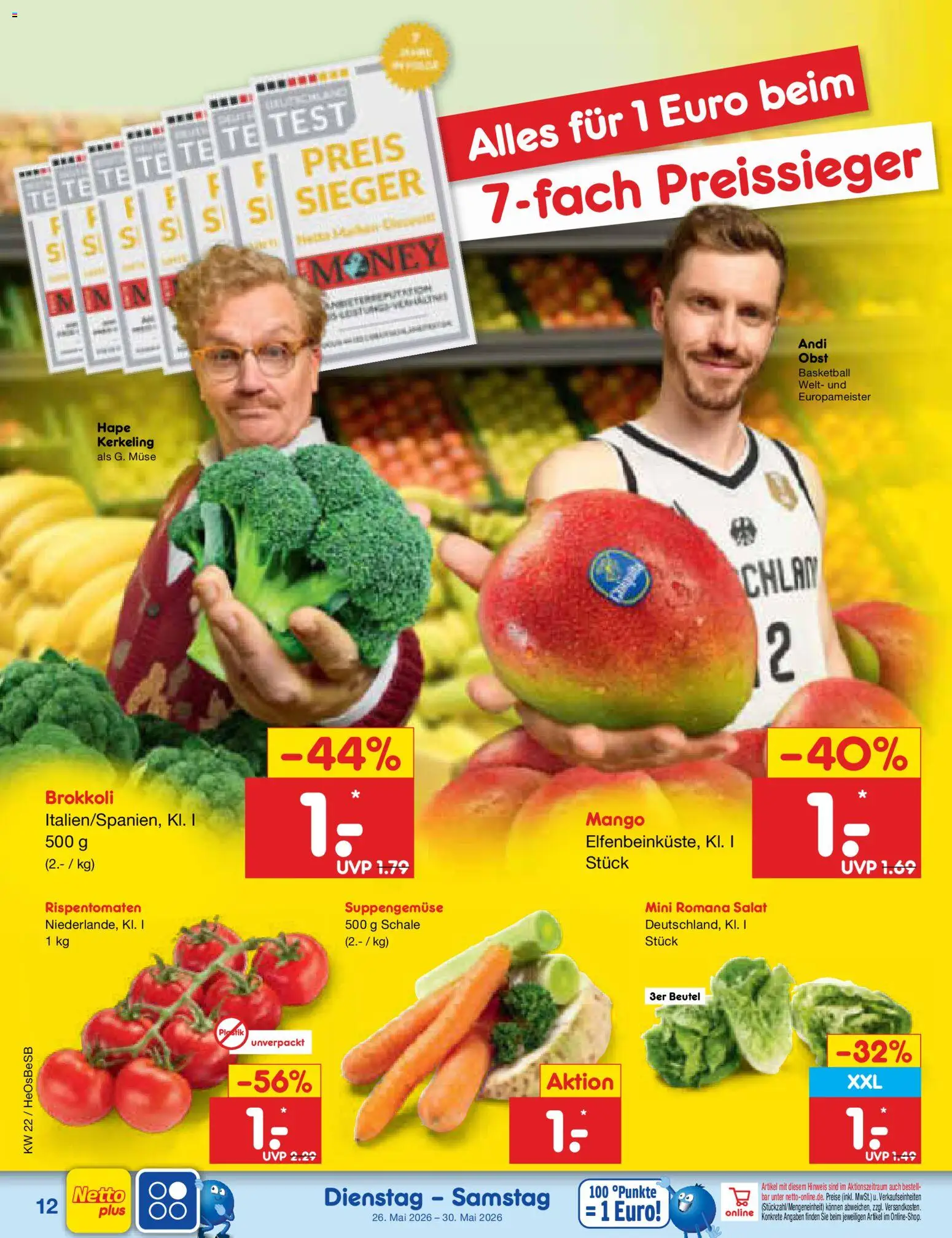 Netto Marken-Discount Prospekt 	 – gültig ab 26.05.2026 | Seite: 16 | Produkte: Obst, Brokkoli, Basketball, Mango