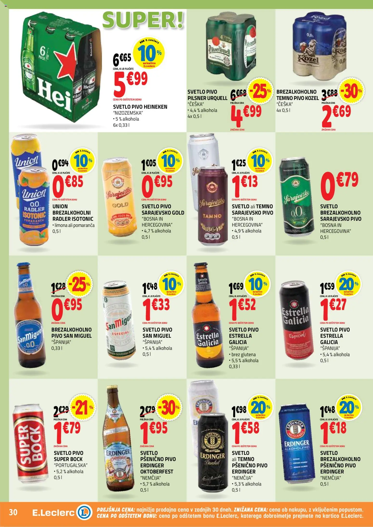 Novi E.leclerc katalog ponudbe – veljaven od 28.10.2026 | Stran: 30 | Izdelki: Heineken, Radler, Pivo, Limona