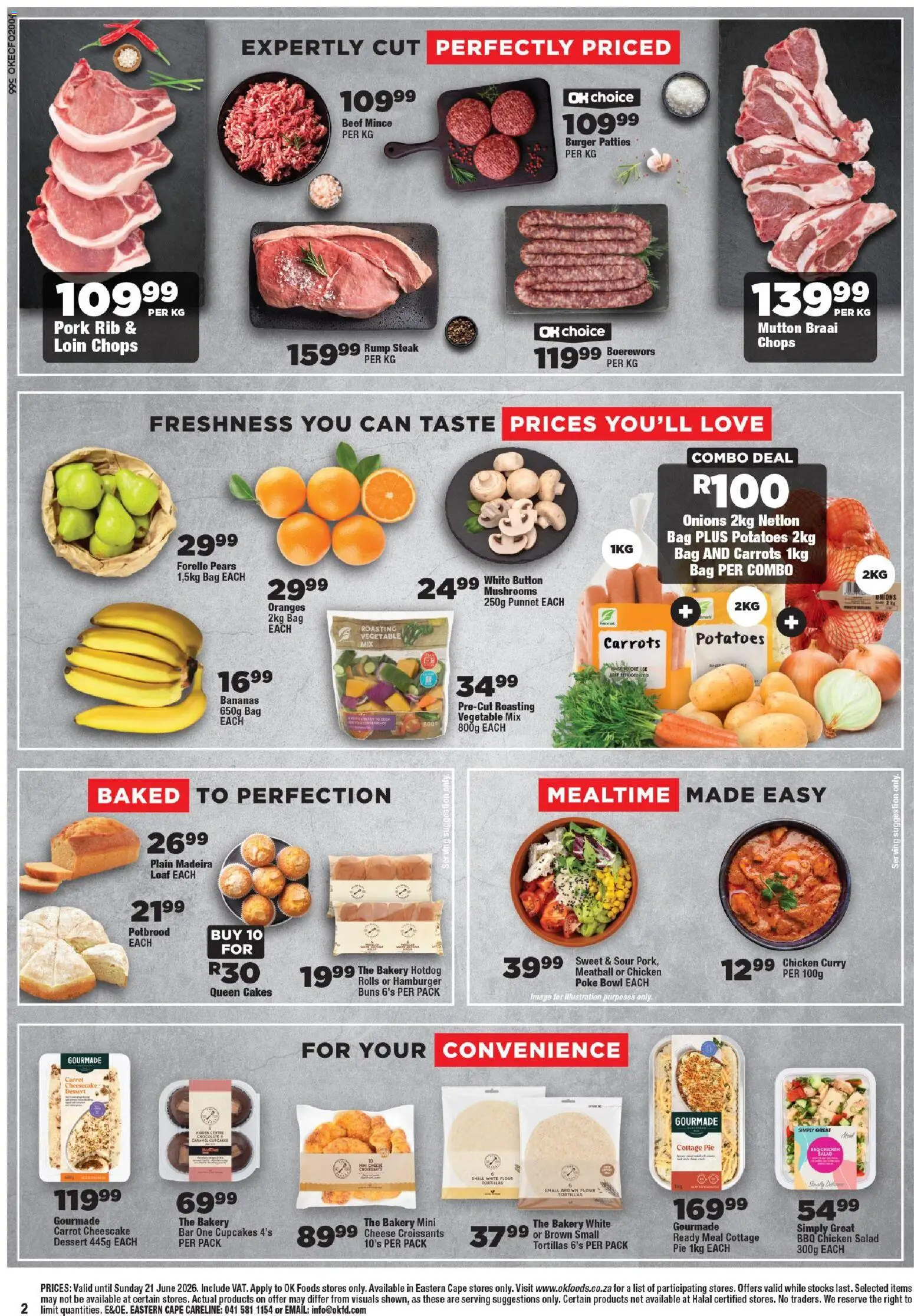 New OK Foods catalogue – valid from 10.06.2026 | Page: 2 | Products: Buns, Chicken, Bananas, Onions