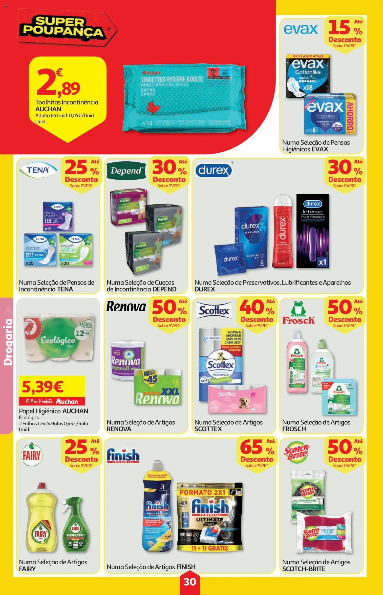 Auchan folheto │ válido de 28.05.2026 | Página: 30 | Produtos: Papel higiénico, Pensos higiénicos, Cuecas