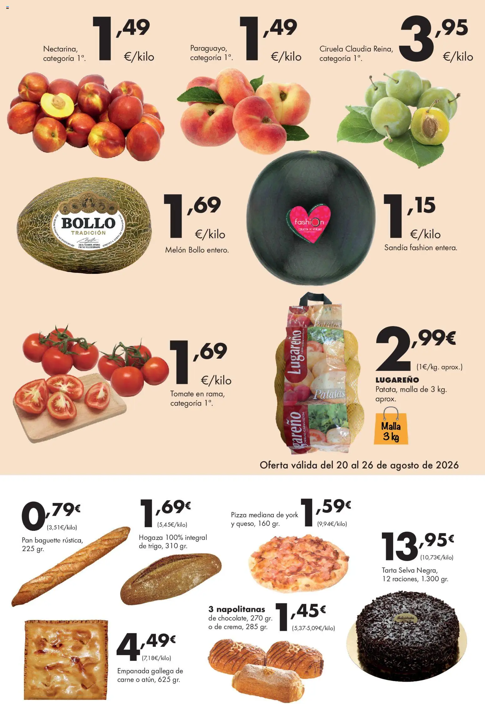 Lupa Supermercados folleto │ válido desde el 20/08/2026 | Página: 4 | Productos: Tarta, Baguette, Pan, Sandía