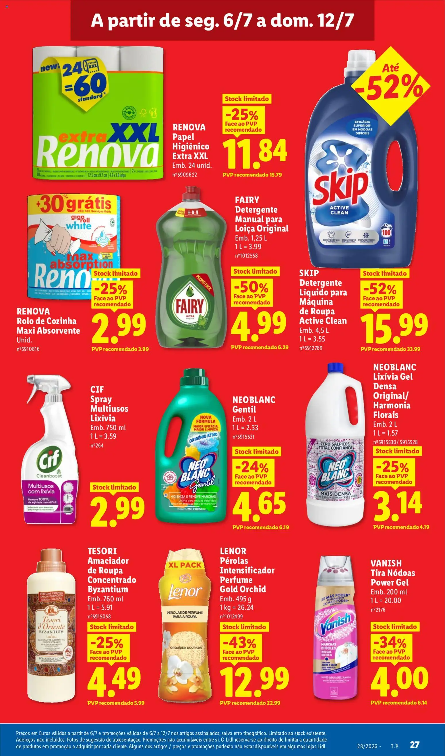 Lidl folheto │ válido de 06/07/2026 | Página: 27 | Produtos: Dourada, Papel higiénico, Detergente, Roupas
