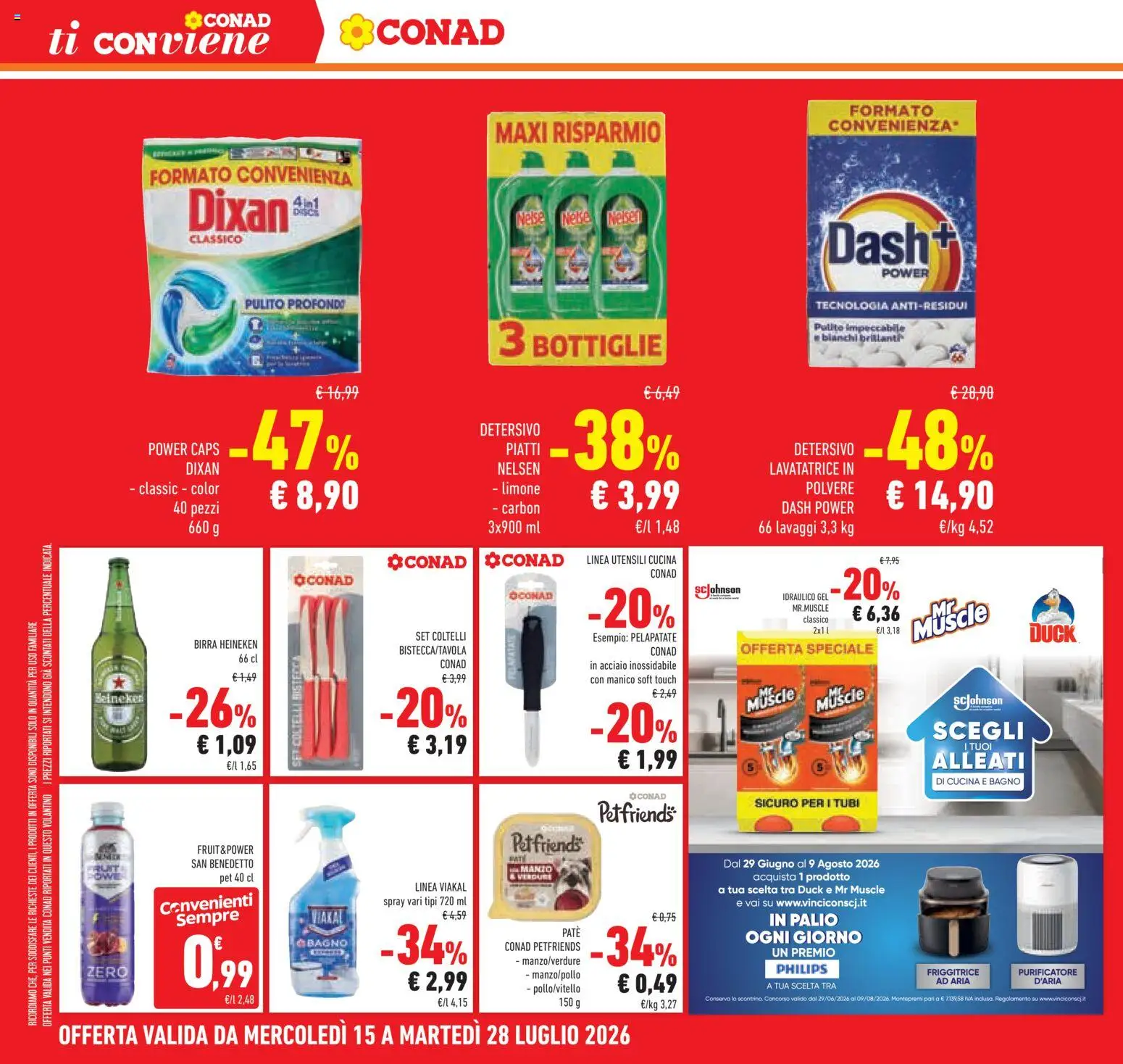 Volantino Conad del 15/07/2026 | Pagina: 24 | Prodotti: Birra, Verdure, Lavatrice, Bagno