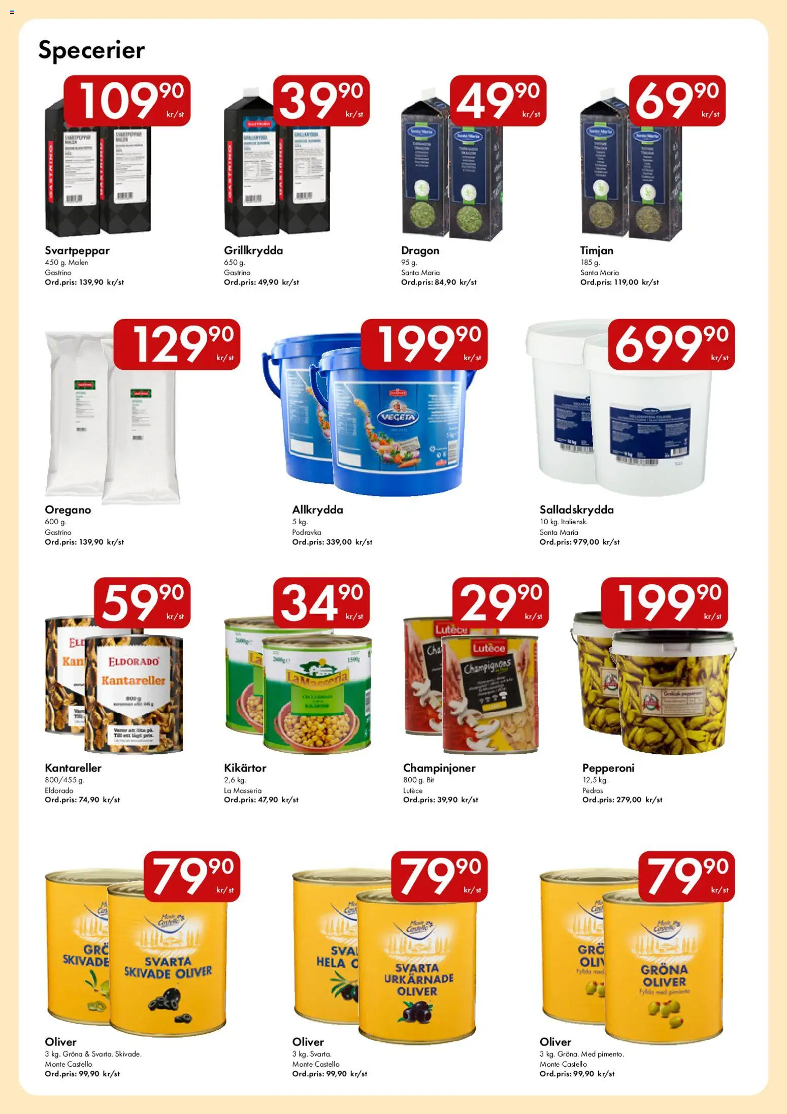 Snabbgross reklamblad aktuell från 09.03.2026 | Sida: 10 | Produkter: Oliver, Timjan, Kikärtor, Champinjoner