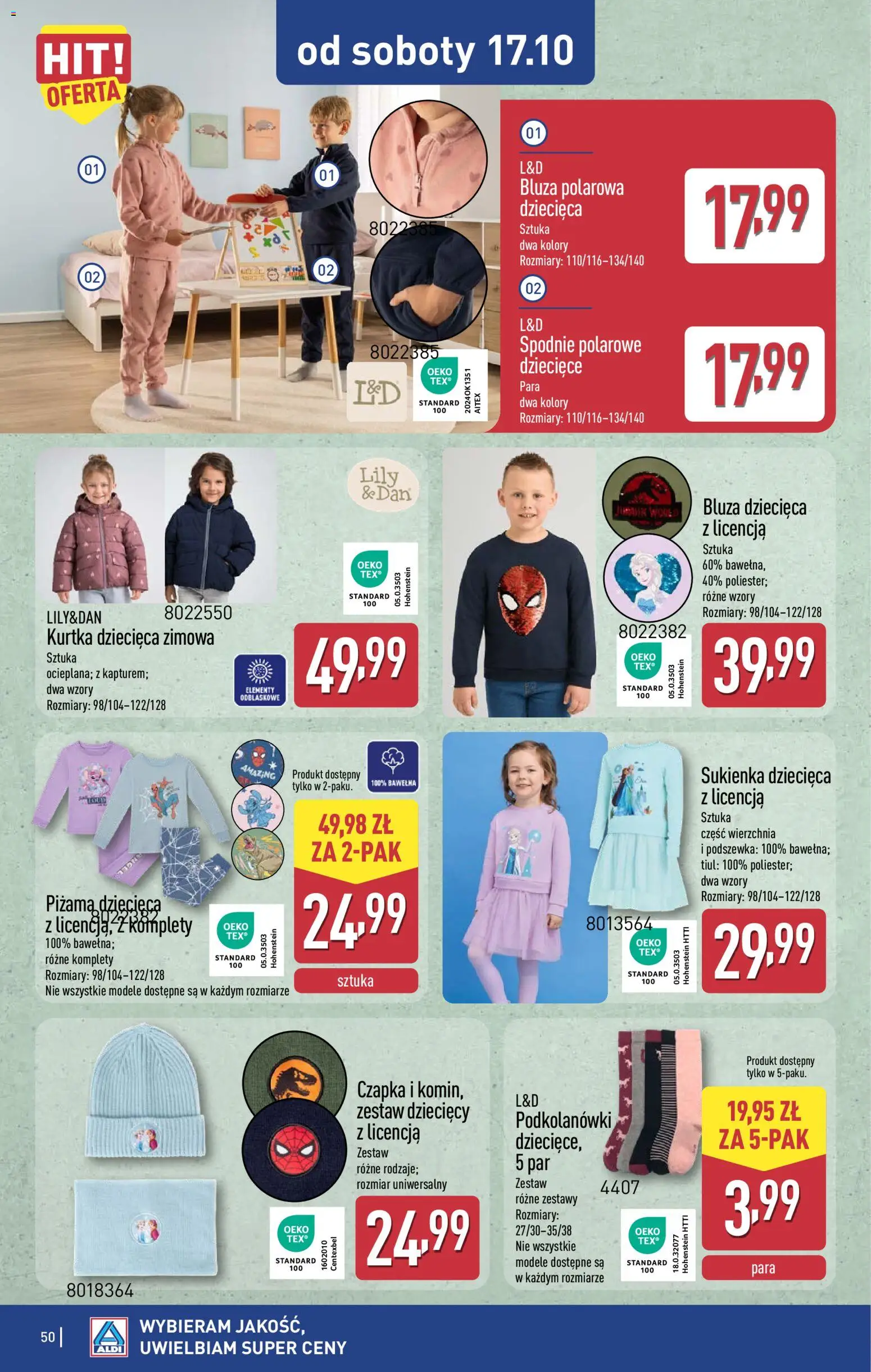 Aldi gazetka od 12.10.2026 | Strona: 50 | Produkty: Kurtka, Spodnie, Piżama, Czapka