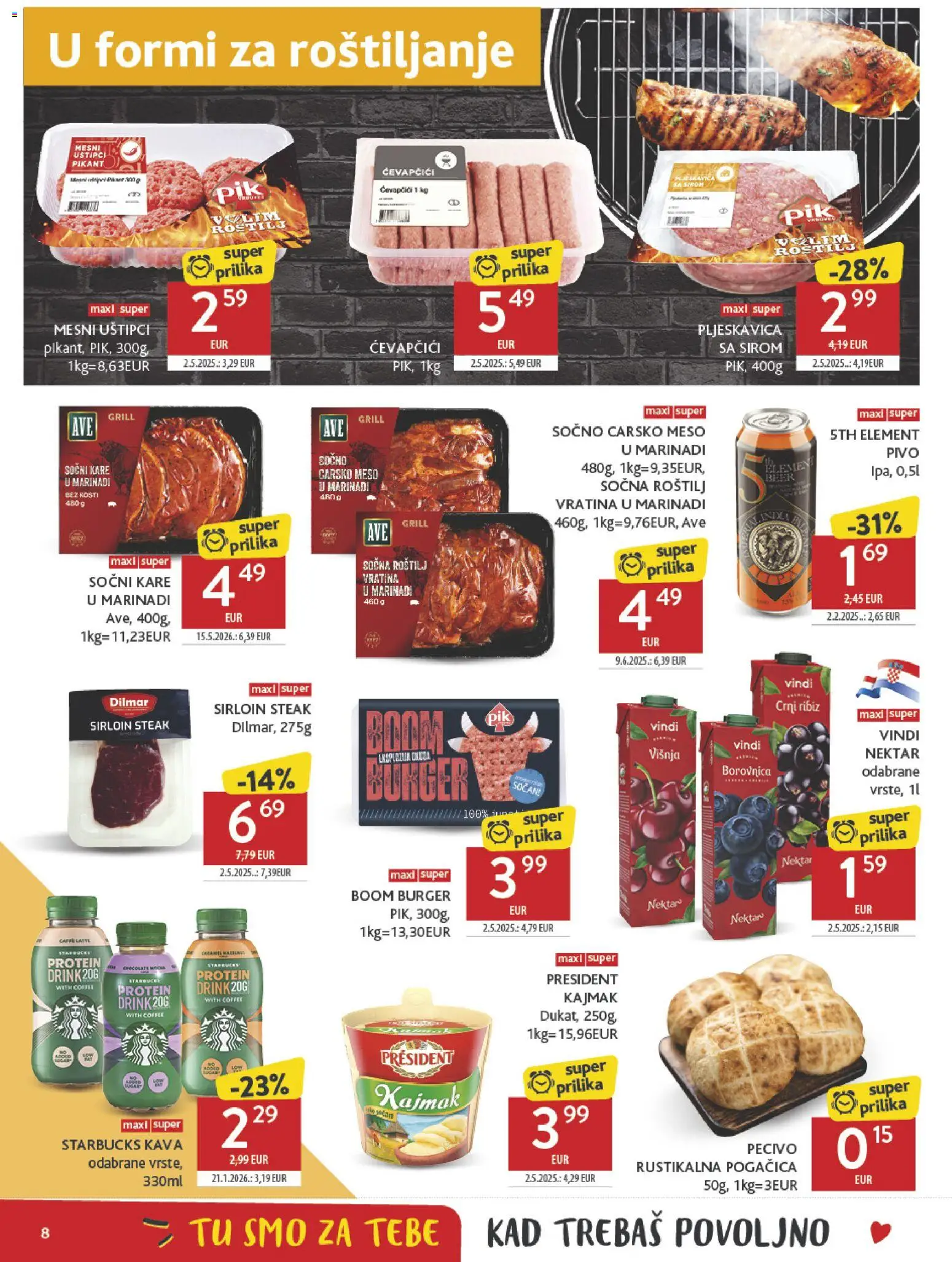 Konzum katalog | vrijedi od 15.07.2026 | Stranica: 8 | Proizvodi: Roštilj, Kajmak, Ćevapčići, Pecivo