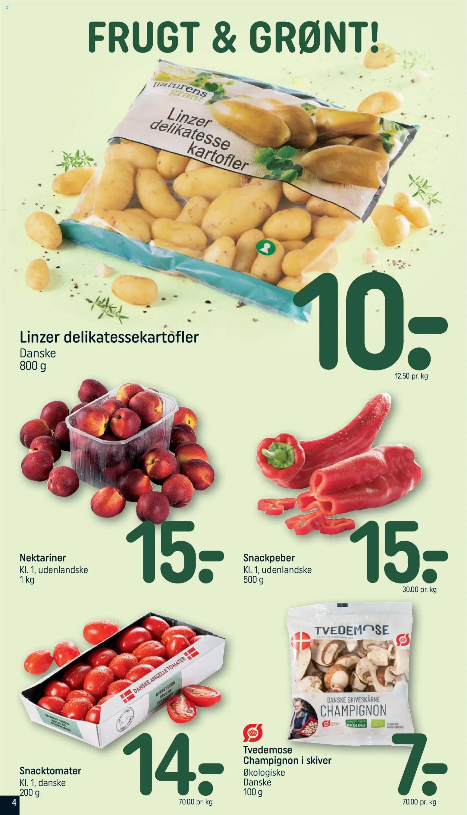 Rema 1000 tilbudsavis – gyldig fra 28/06/2026 | Side: 4 | Produkter: Champignon, Snackpeber, Kartofler, Nektariner