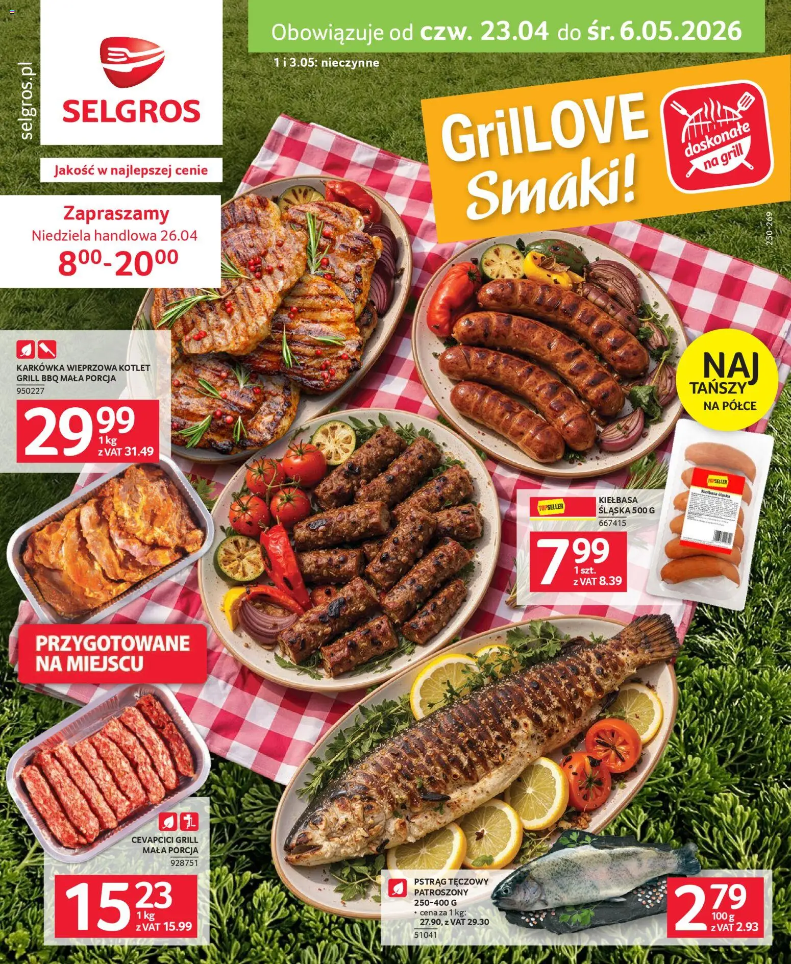 Selgros cash&carry gazetka - Grillowanie od 23.04.2026 | Strona: 1 | Produkty: Kiełbasa, Pstrąg tęczowy, Grill, Pstrąg