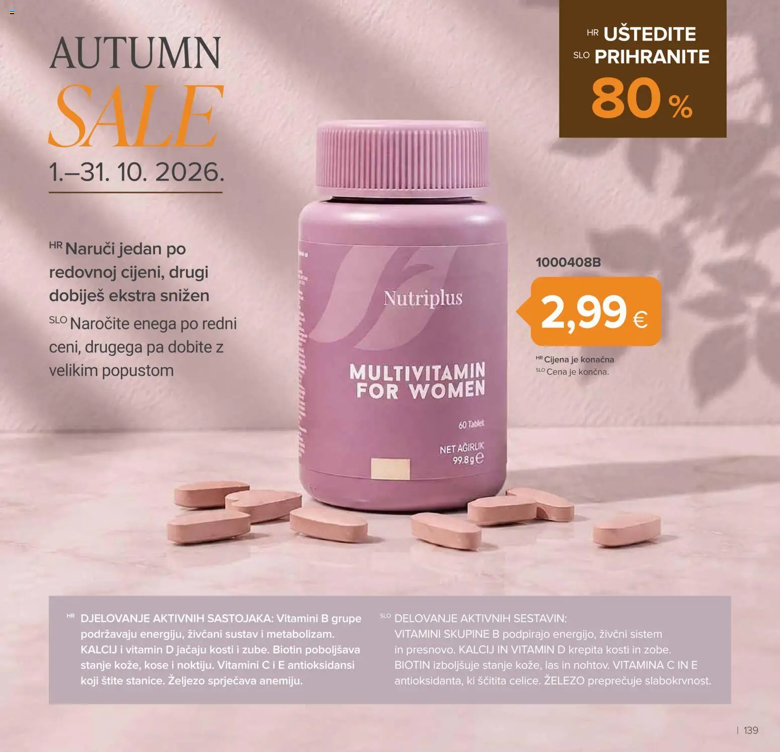 Farmasi katalog | vrijedi od 01.09.2026 | Stranica: 139 | Proizvodi: Tablet, Multivitamin, Željezo