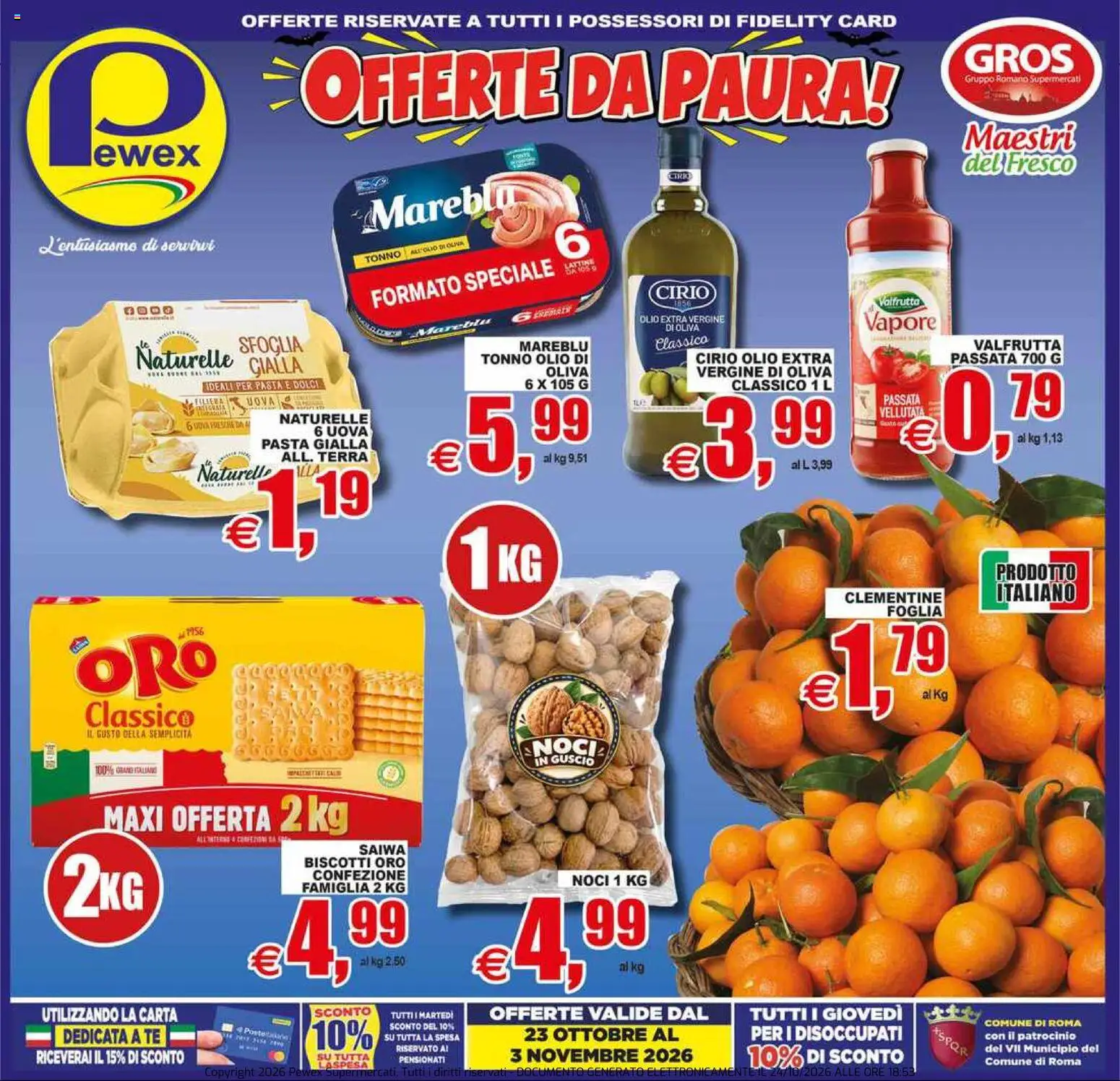 Volantino Pewex del 23/10/2026 | Pagina: 1 | Prodotti: Uova, Tonno, Dolci, Olio di Oliva
