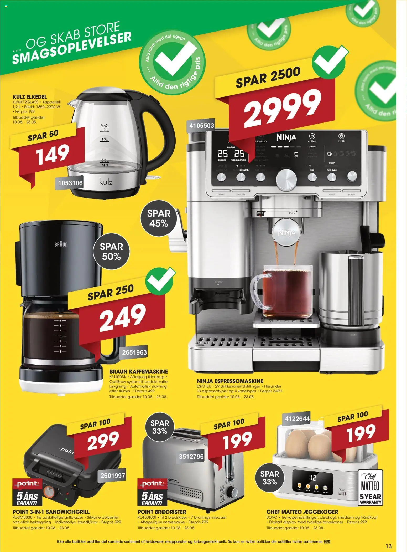 Punkt1 tilbudsavis – gyldig fra 10/08/2026 | Side: 13 | Produkter: Kaffe, Brødrister, Skab, Kaffemaskine