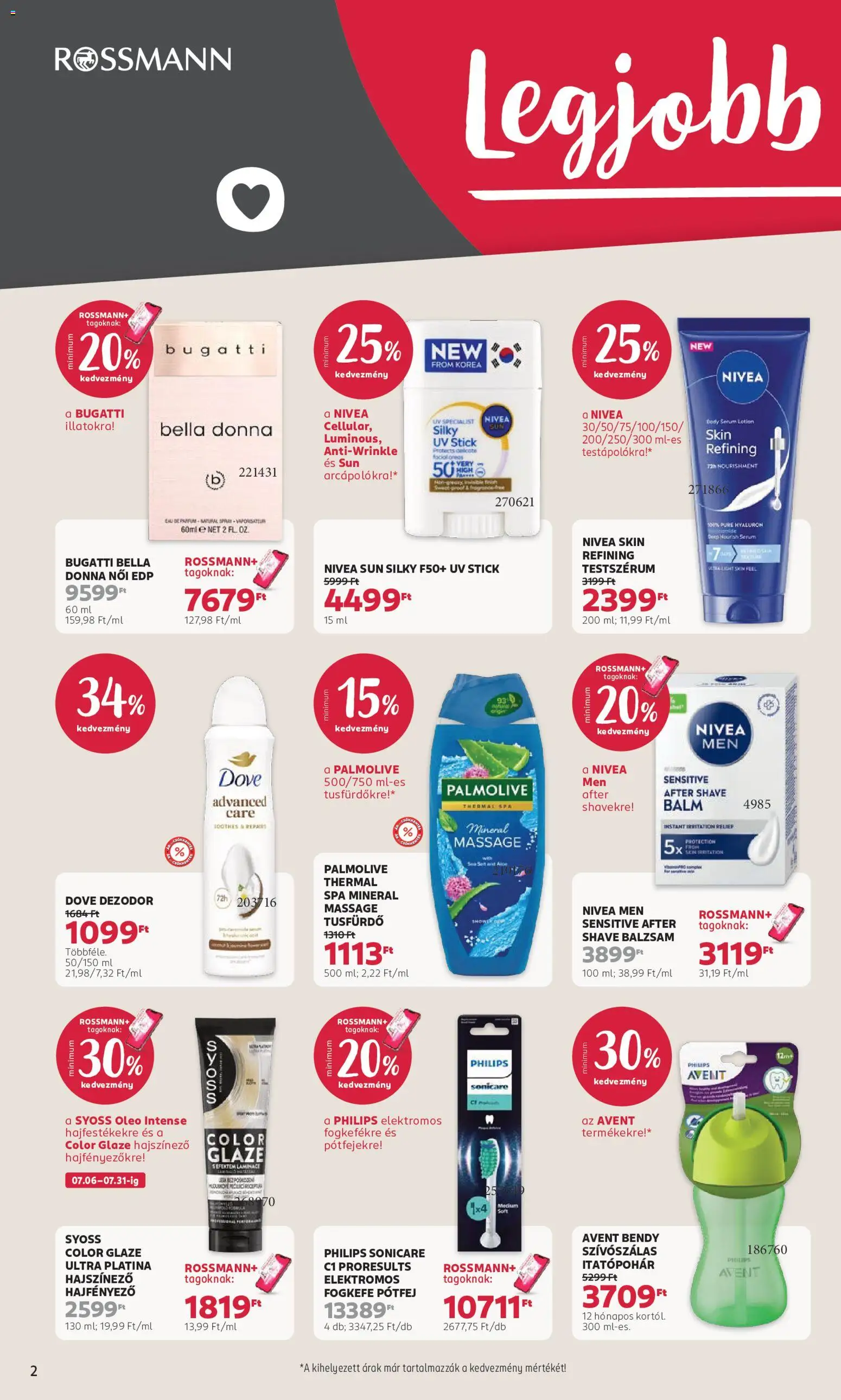 Rossmann akciós ujság - amely érvényes a következő dátumtól: 2026.07.20. | Oldal: 2 | Termékek: Syoss, Nivea, Philips, Tusfürdő