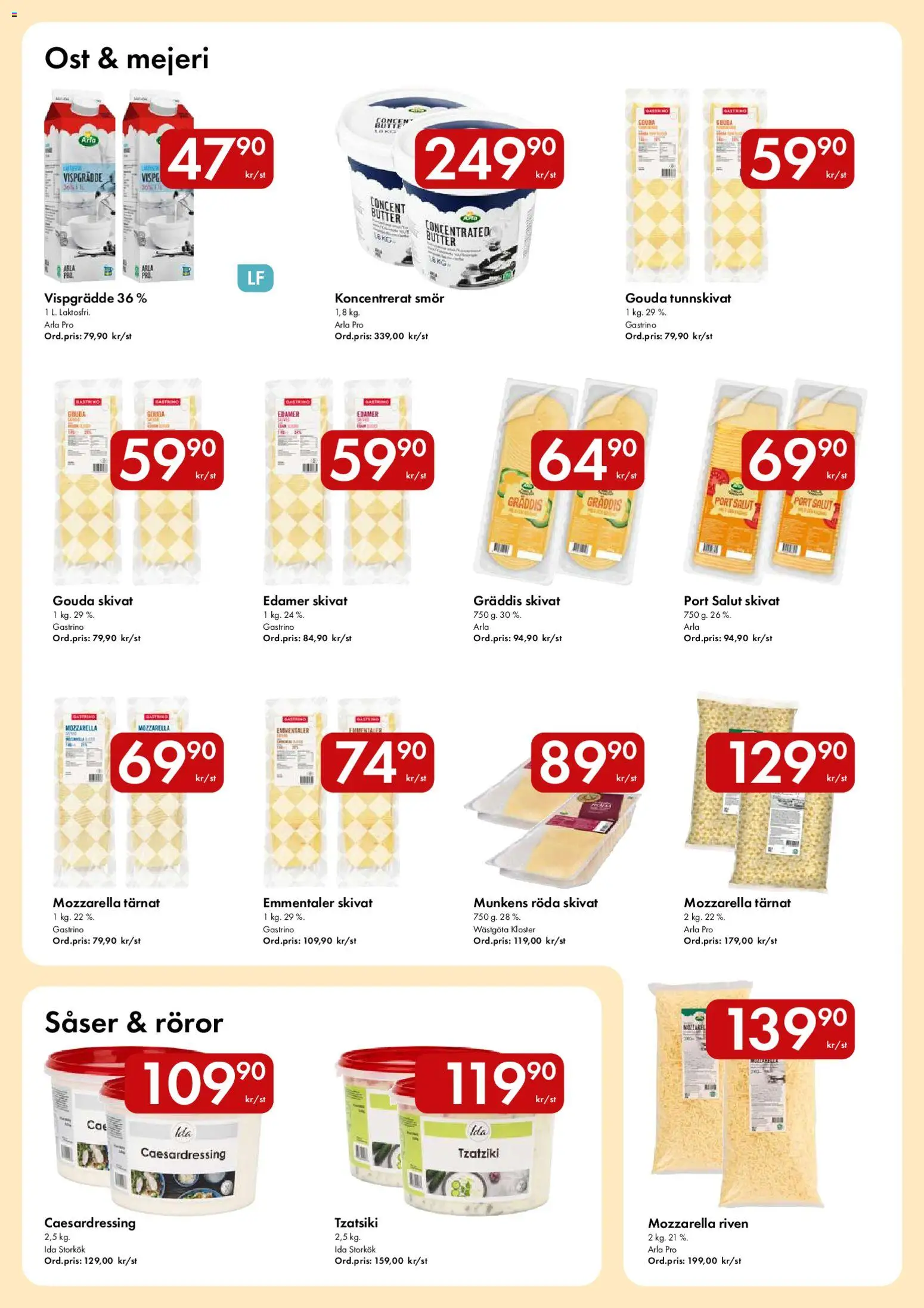 Hypermarkety reklamblad aktuell från 29/06/2026 | Sida: 6 | Produkter: Tzatziki, Smör, Ost, Vispgrädde