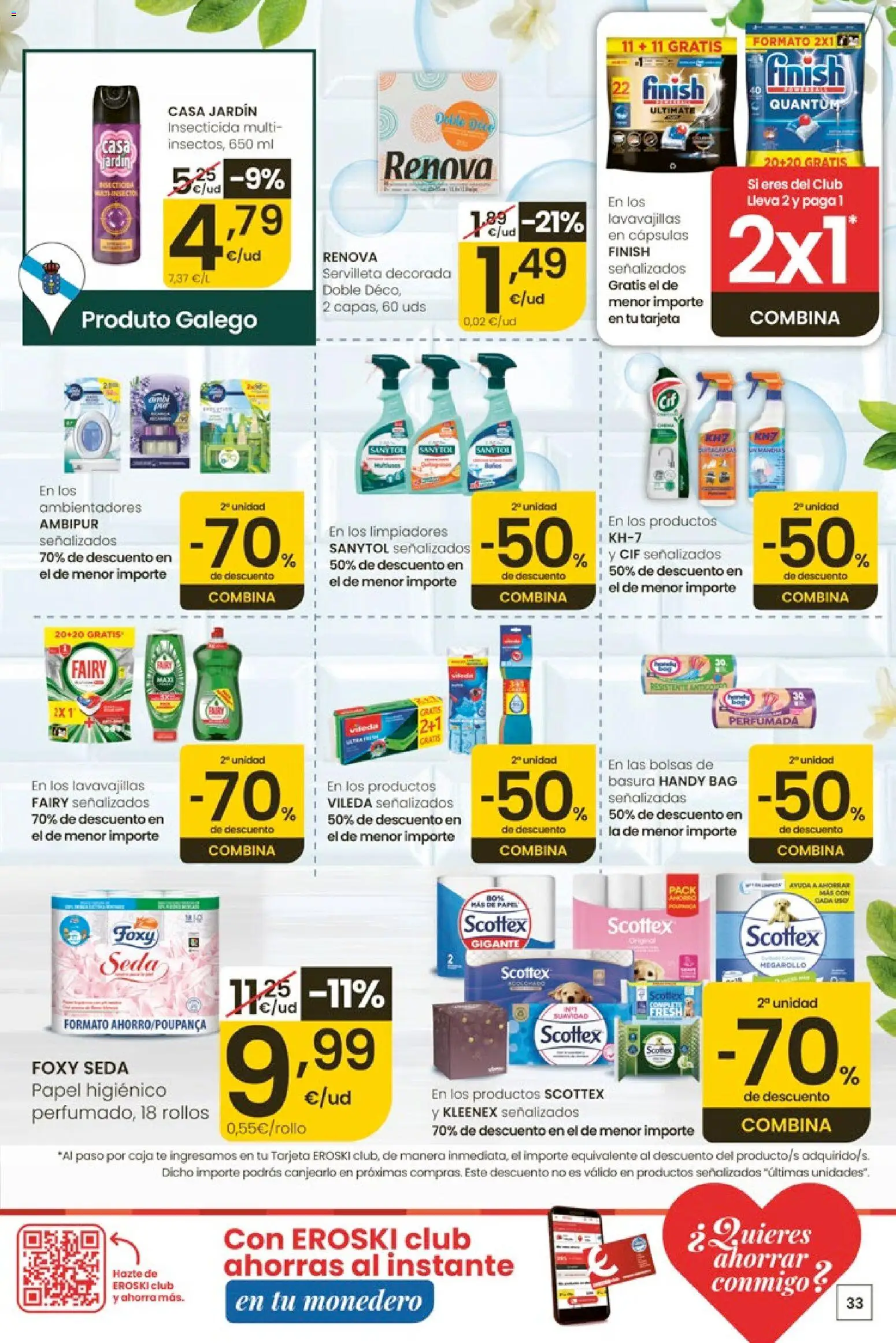 Eroski Ofertóns de verán │ válido desde el 28.05.2026 | Página: 33 | Productos: Papel higienico, Té, Lavavajillas, Caja