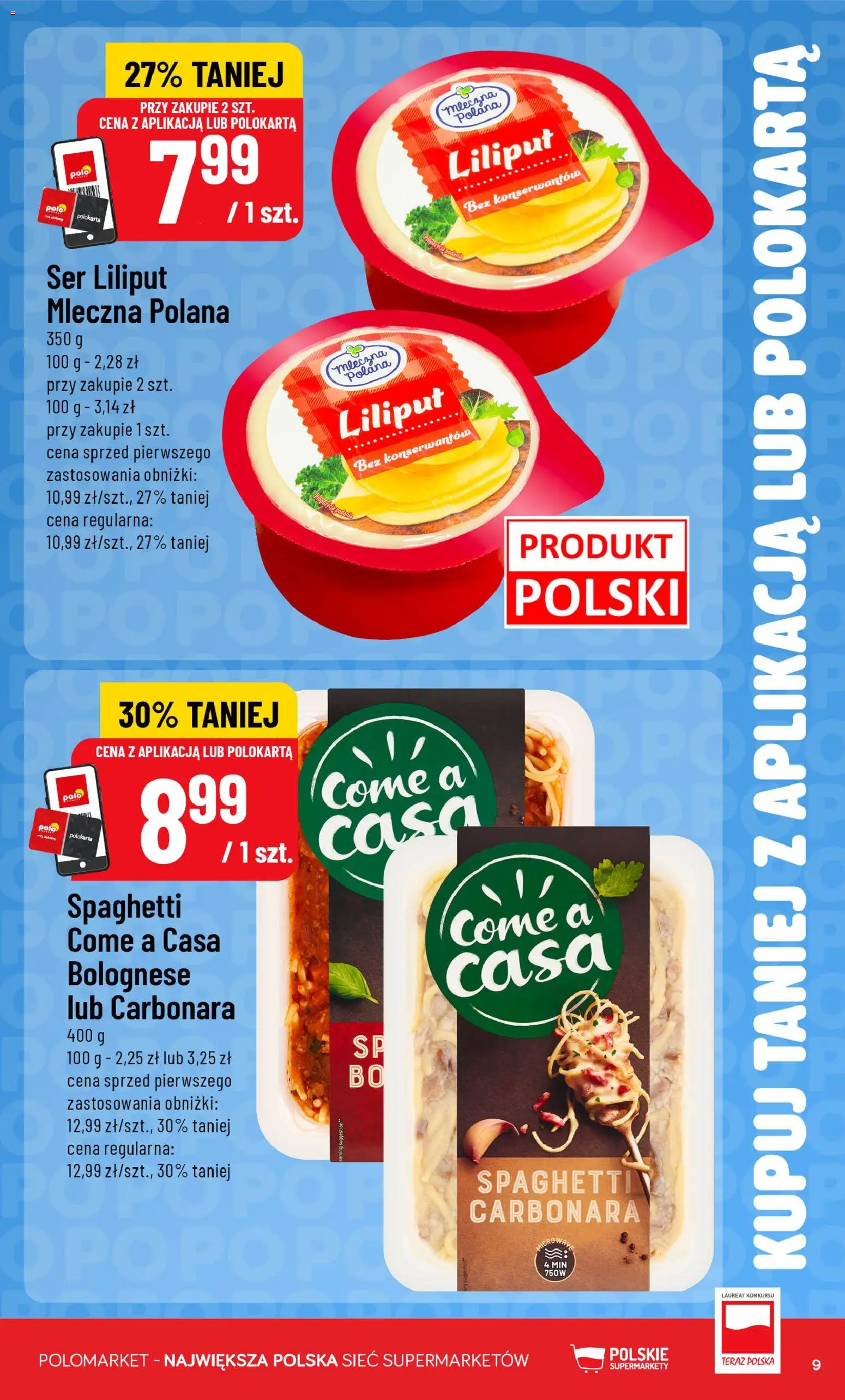 Nowa POLOmarket gazetka od jutra 16.09.2026 | Strona: 9 | Produkty: Carbonara, Spaghetti, Ser