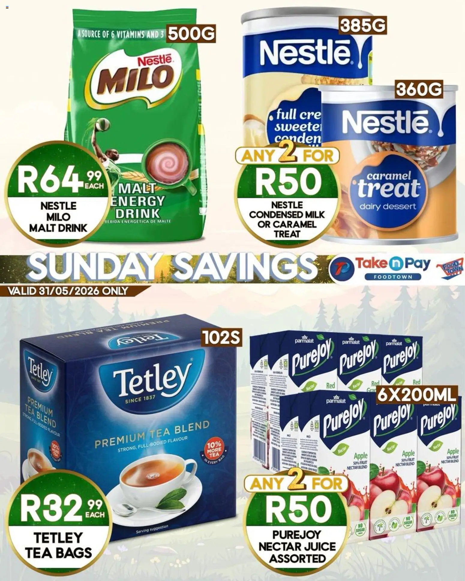 New Take n Pay catalogue – valid from 31.05.2026 | Page: 2 | Products: Milk, Juice, Fruit, Caramel
