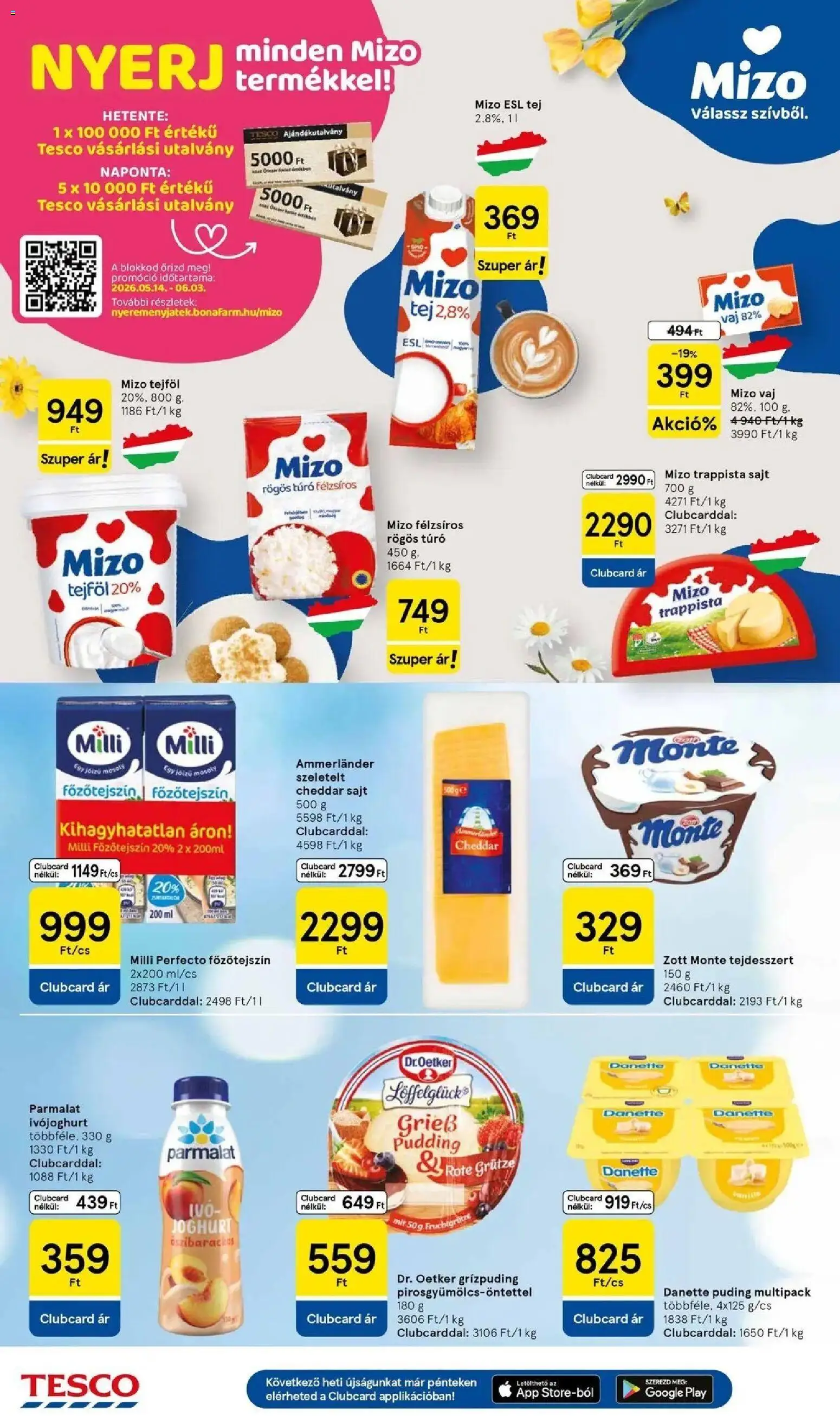 Tesco akciós ujság - amely érvényes a következő dátumtól: 28.05.2026 | Oldal: 18 | Termékek: Puding, Főzőtejszín, Tej, Túró